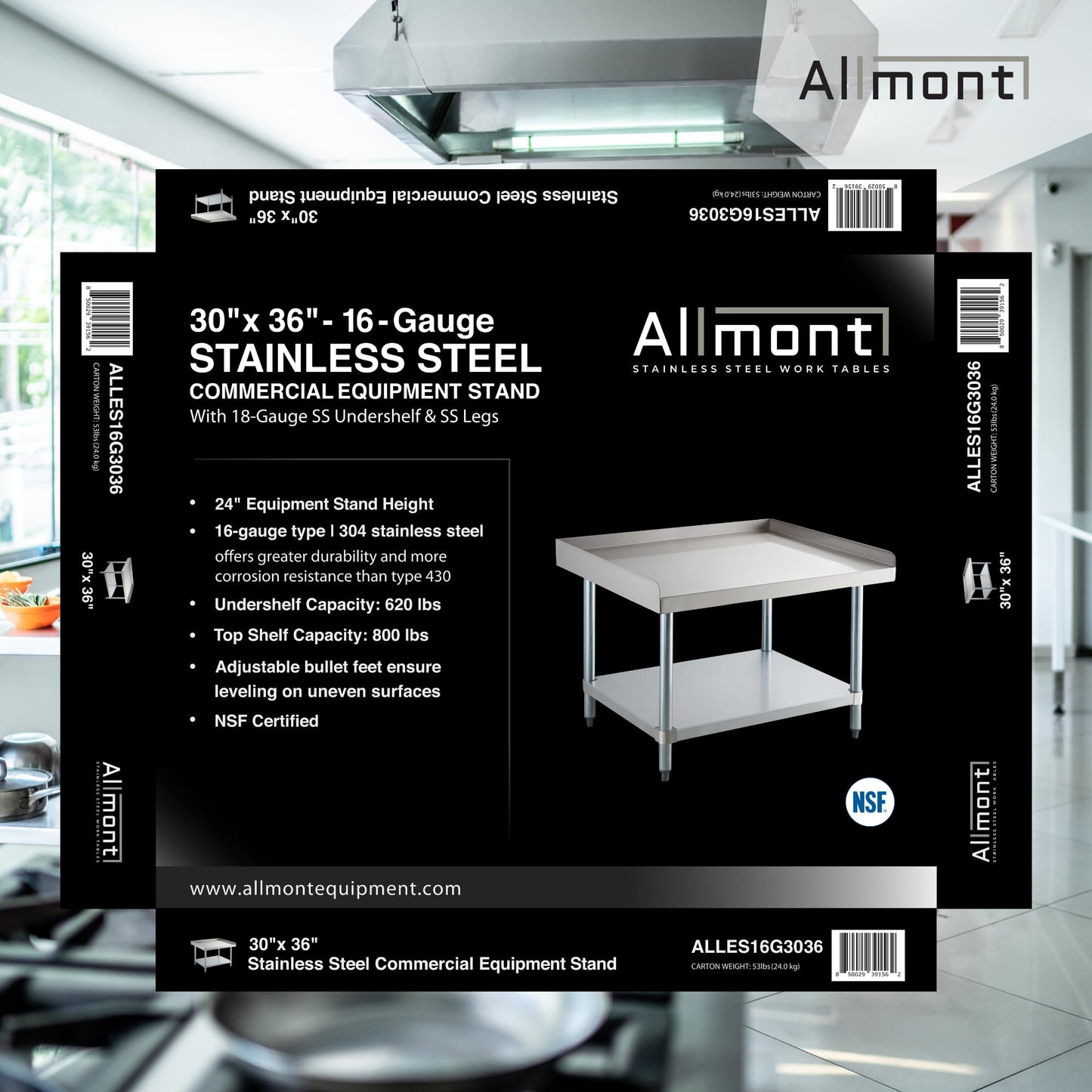 Allmont 16 Gauge All Stainless Steel 30"X36"X24"H Equipment Stand