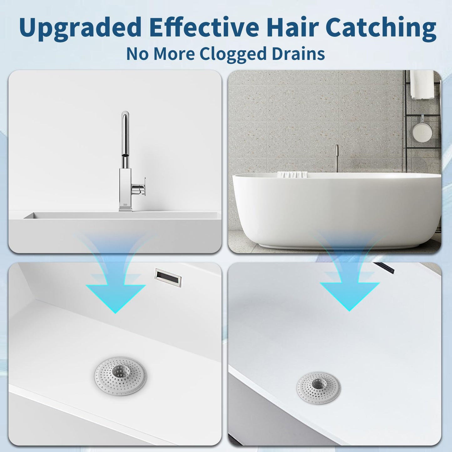 Bathtub Drain Hair Catcher,Tub Shower Drain Hair Trap/Strainer,3PCS Silicone Collapsible Tub Hair Catcher Drain Protector Designed for 1.47" to 1.75'' Regular Drains(Dark Gray)