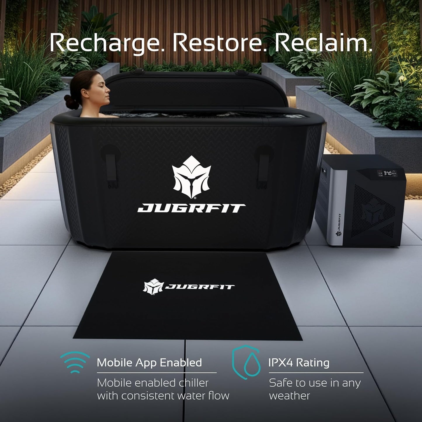 JUGRFIT 121-Gallon Luxury Pro-Grade Cold Plunge Tub with 1050W Water Chiller – Ice-Free At-Home Recovery, Built-In Filtration, Weatherproof & Durable
