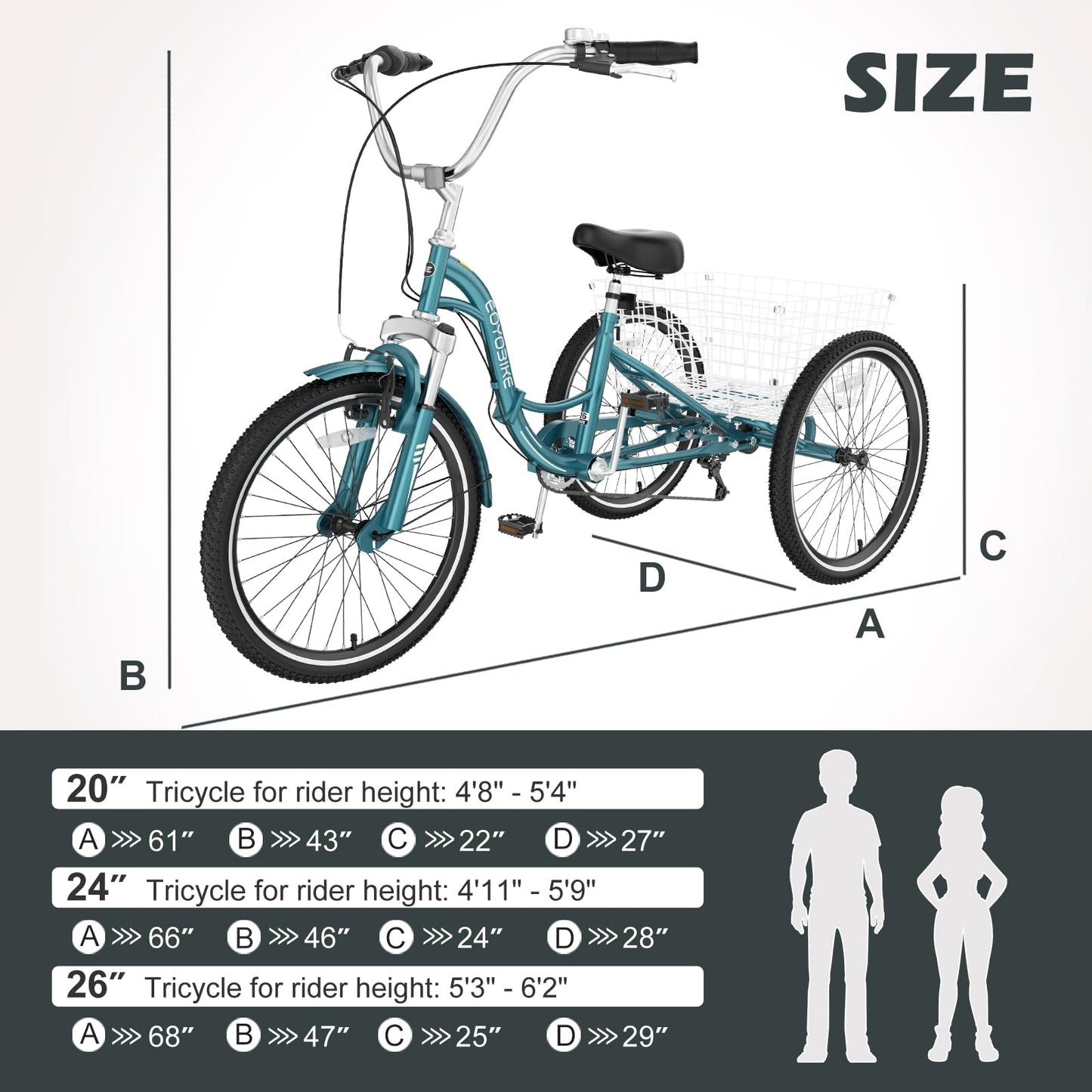 ABORON Adults Tricycle, 3 Wheels Bike for Adult, Tricycle for Adults, Double-Wall Wheel Rims, for Women Men Exercise Outdoor Sports