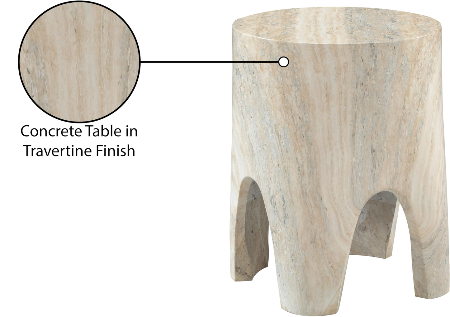 Meridian Furniture 99054Travertine-ET Foligno Collection Art Deco Indoor/Outdoor Concrete End Table with Travertine Finish, 14" W x 14" D x 18" H, Travertine