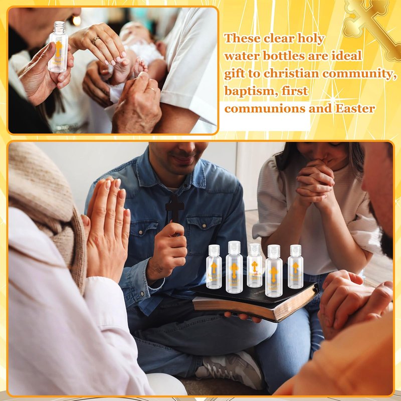 Chuangdi Holy Water Bottles Baptism Party Favor Transparent Holy Water Empty Containers with Golden Catholic Cross First Communion Gift for Guests Christian Thanksgiving Church(30 ml,500 Pcs)