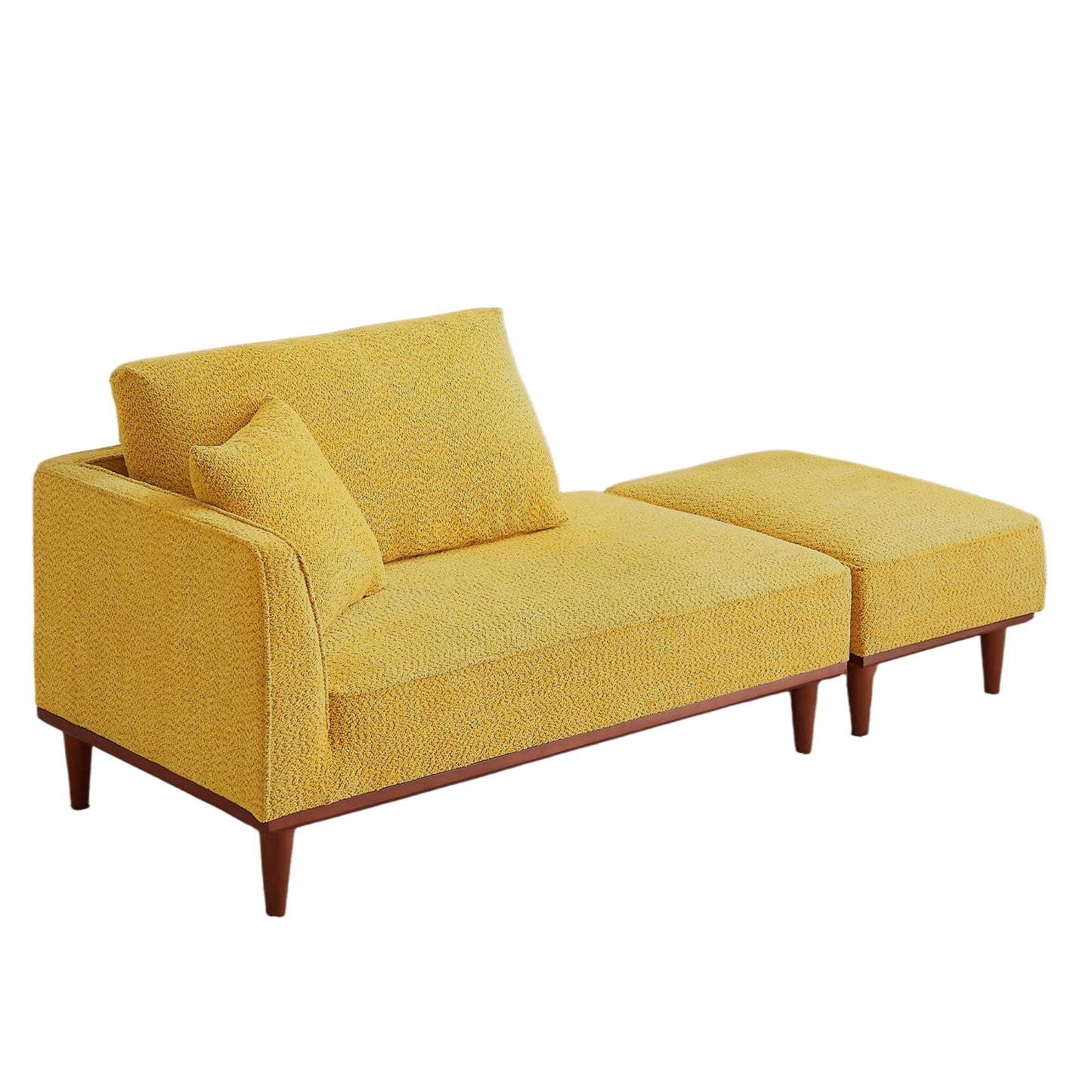 KEIKI 73" Upholstered Chaise Lounge Chair Indoor, Left-Hand Facing Long Chaise with Ottoman, Reading Lounge for Small Space Bedroom or Living Room, Yellow