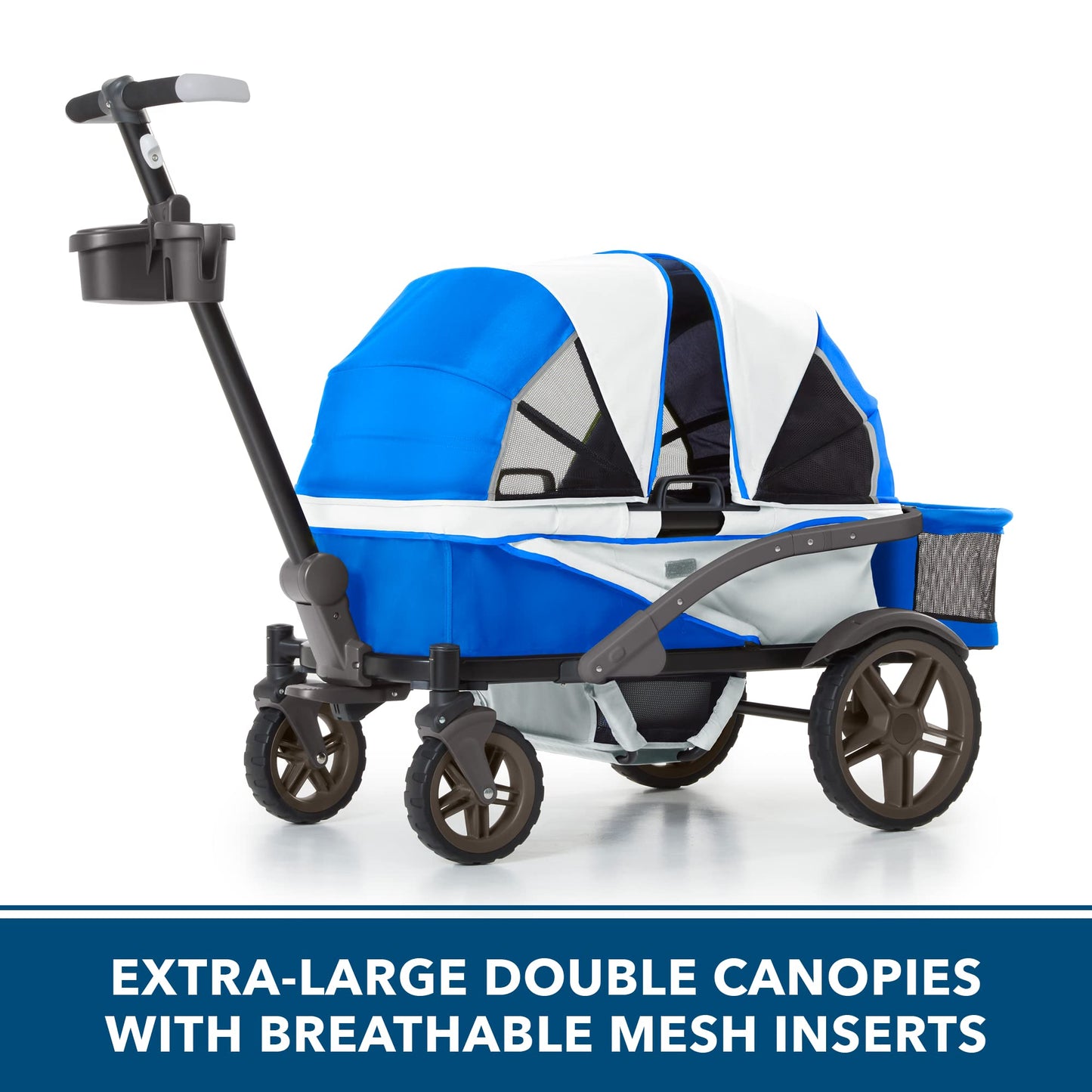 Gladly Family Anthem4 Quad All-Terrain Wagon Stroller with Easy Push and Pull, Removable XL Canopies, and Sturdy, Safe Folding for Storage and Transport, Electric Silver