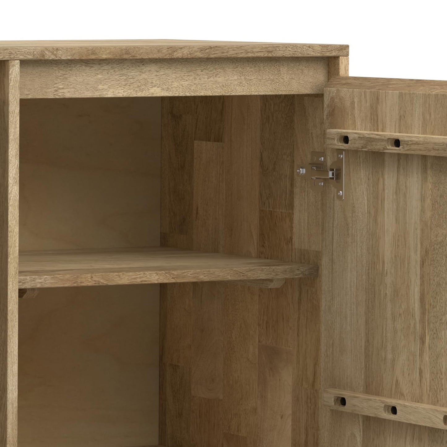 SIMPLIHOME Hunter Solid Mango Wood and Metal 39 inchWide Modern Industrial Medium Storage Cabinet in Natural for the Living Room, Entryway and Family Room
