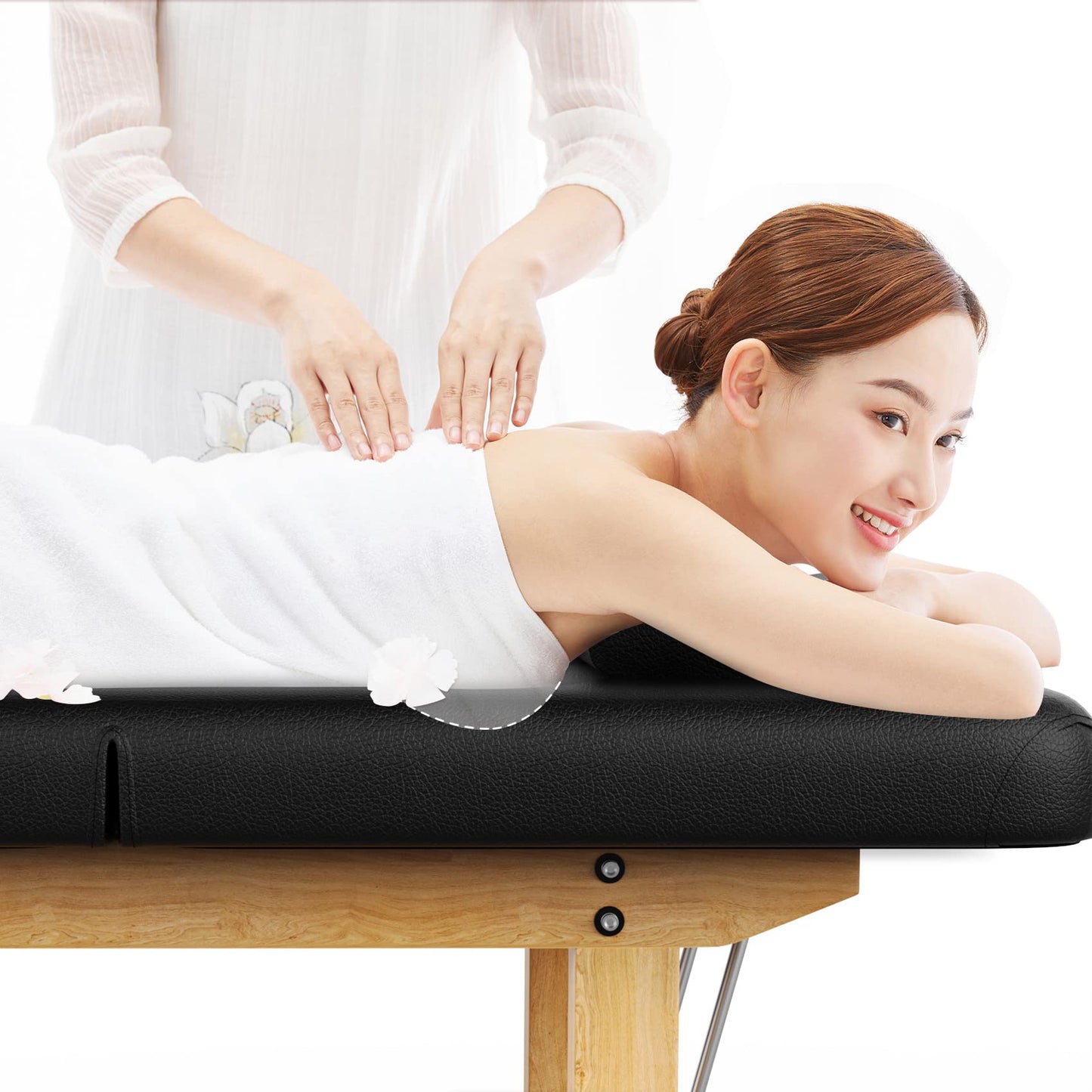 Wood Wide Stationary Massage Table for Treatment Table Physical Therapy Table Spa Facial Bed, PU Leather 31.5'' Wide 75'' Long Heavy Duty Professional Stationary Massage Bed - Black, 4-Legged