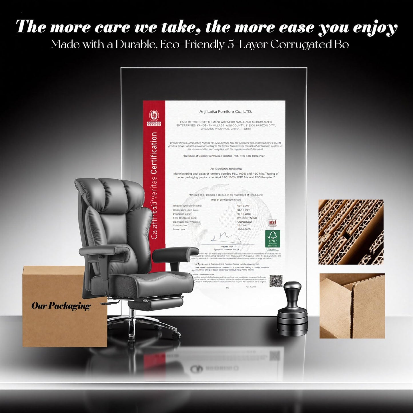 Efomao Big and Tall Office Chair 400lbs, Executive High Back Office Chair with 24" Extra Wide 6.1" Spring Cushion and Footrest, Reclining Heavy Duty Desk Chair for Home Office, Grey