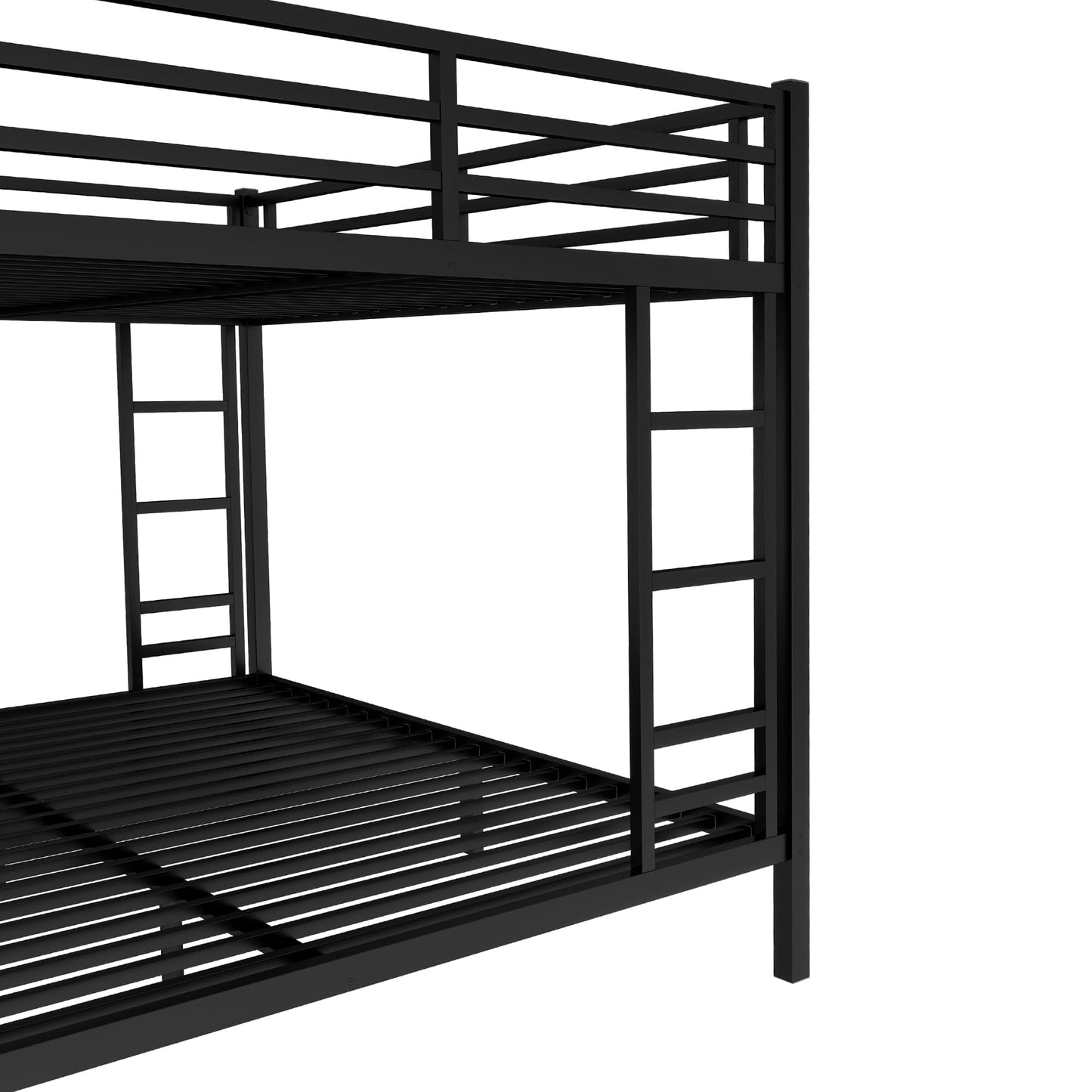 Bellemave Metal Queen Over King Bunk Bed for Adults/Kids,Heavy Duty Adults Bunk Beds with Guardrail & Ladders,Queen Over King Size Bunk Beds for Teens,Black
