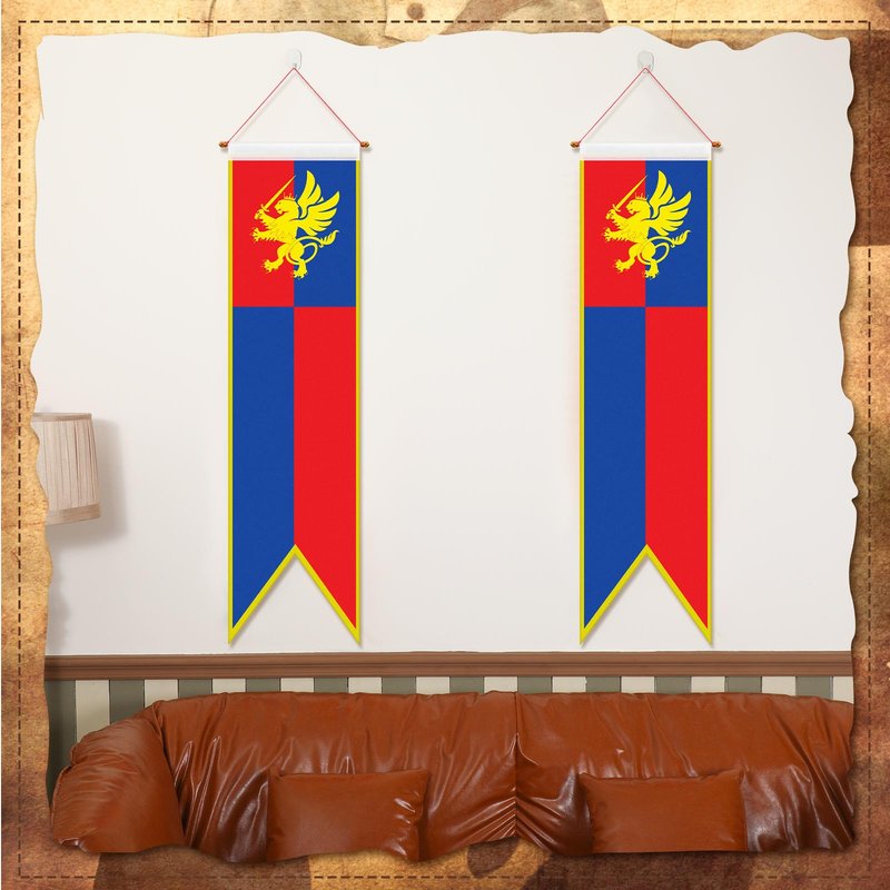 Oudain 4 ft Medieval Fantasy Pull-down Banner with Lion Design Hanging Party Bunting Banner Medieval Party Decorations Garden Cutouts Flag for Castle Theme Festival Birthday Decor(4 Pcs)