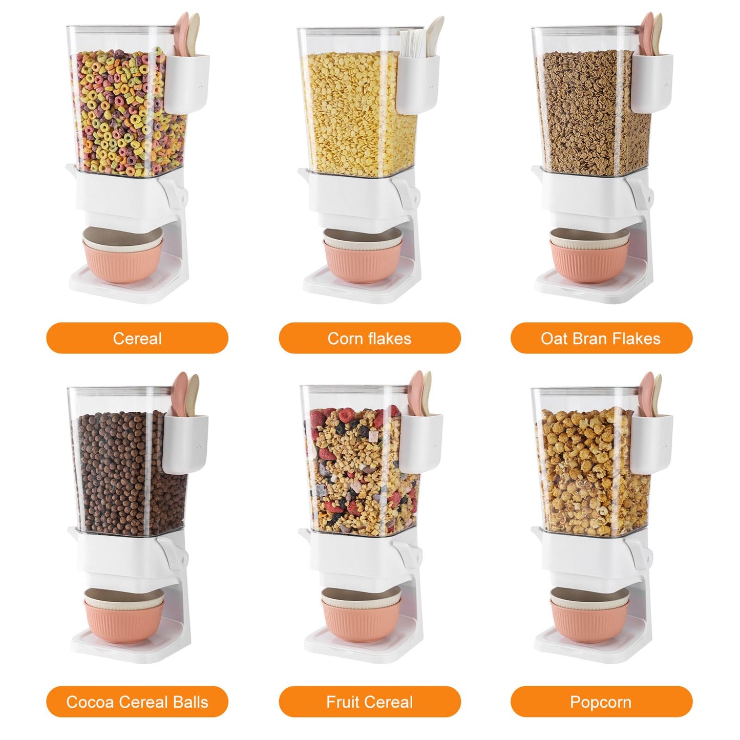 Osacoe Cereal Dispenser Countertop 2 Pack with Bowls Spoons Cutlery Box,5.5 QT Dry Food Dispenser Snack Organizer Containers Storage with Lids for Pantry Kitchen Organization Oatmeal Nut Granola Candy