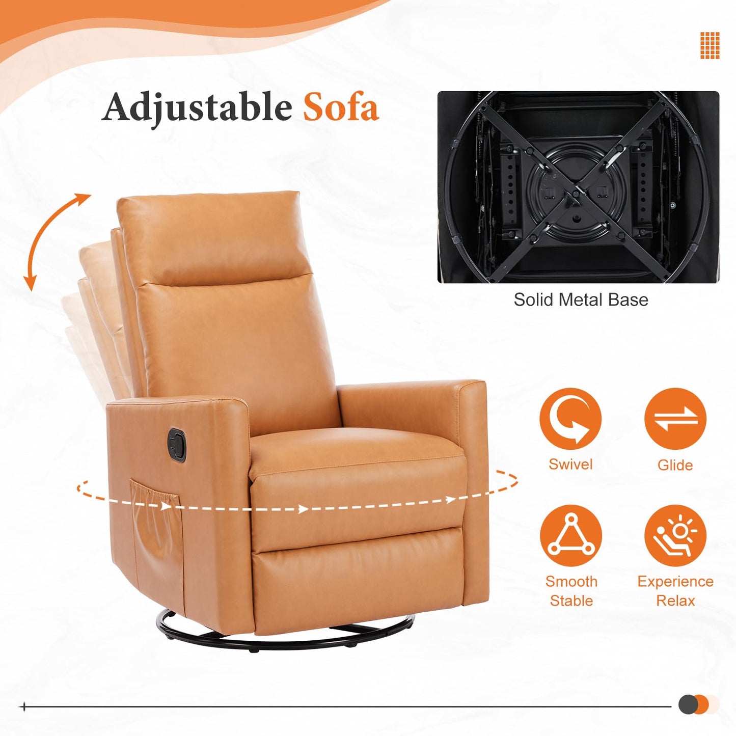 Sweetcrispy Recliner Chair, 360 Swivel Rocker Chair for Adults, Glider Rocker Recliners, Nursery Chairs for Living Room, High Back, Upholstered Deep Seat, Classical Brown