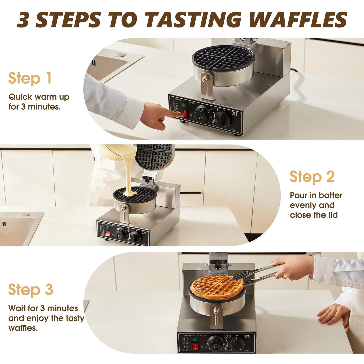 YODHOSA Commercial Waffle Maker, 1200W Waffle Iron, Professional Rotatable Waffle Baker Machine with Temp and Time Control, Non-Stick Baking Pan Stainless Steel for Restaurant Bakeries Kitchen Home