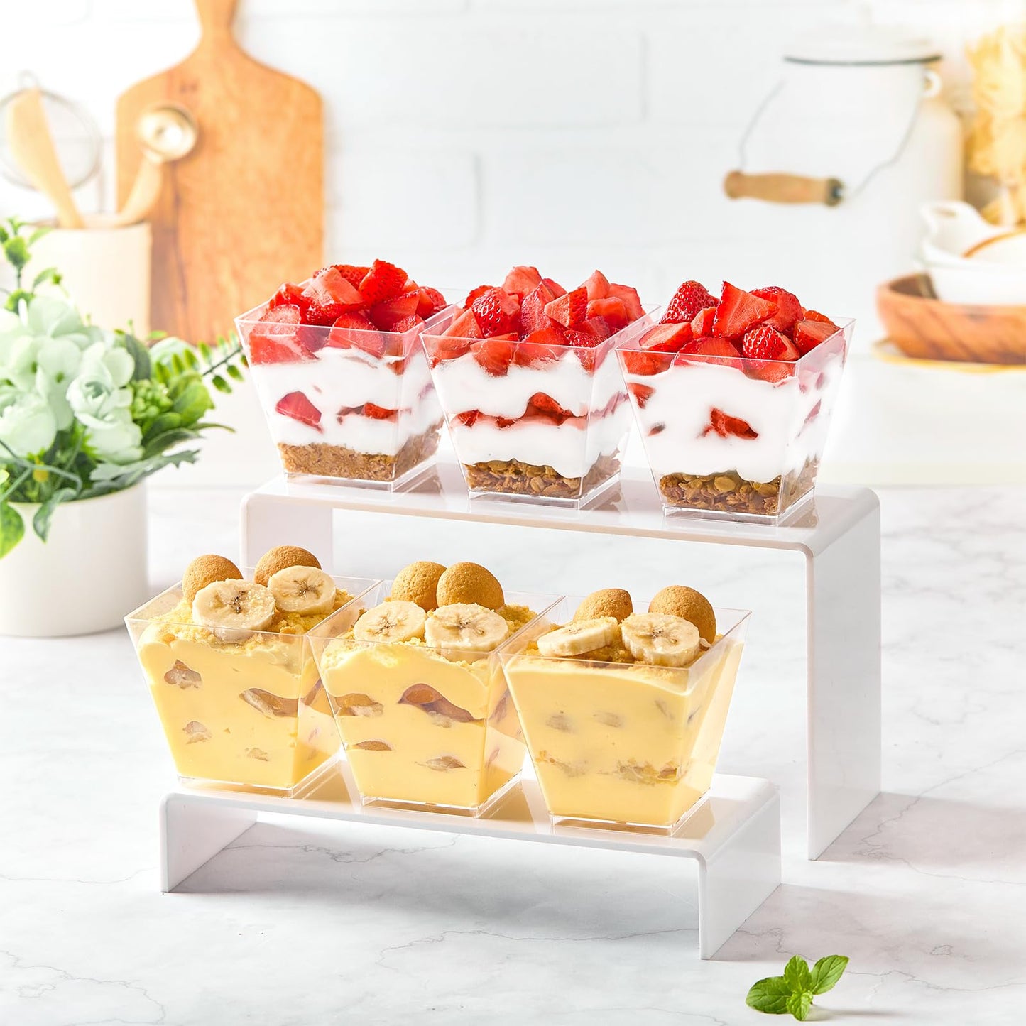 Zezzxu 7 oz Square Mini Dessert Cups with Spoons - 50 Pack Plastic Pudding & Parfait Cups Party Dessert Shooters for Serving Trifle Mousse Cake Appetizers