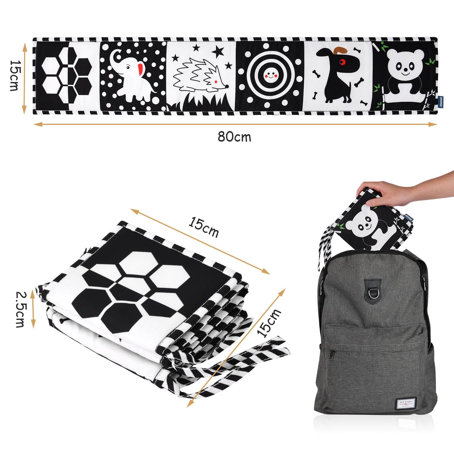Vicloon Black and White Baby Toys, High Contrast Baby Book for Newborn 0-3 3-6 Months, Infant Tummy Time Toys, Early Education Sensory Toys, Visual Stimulation Folding Cloth Book for Boys Girls