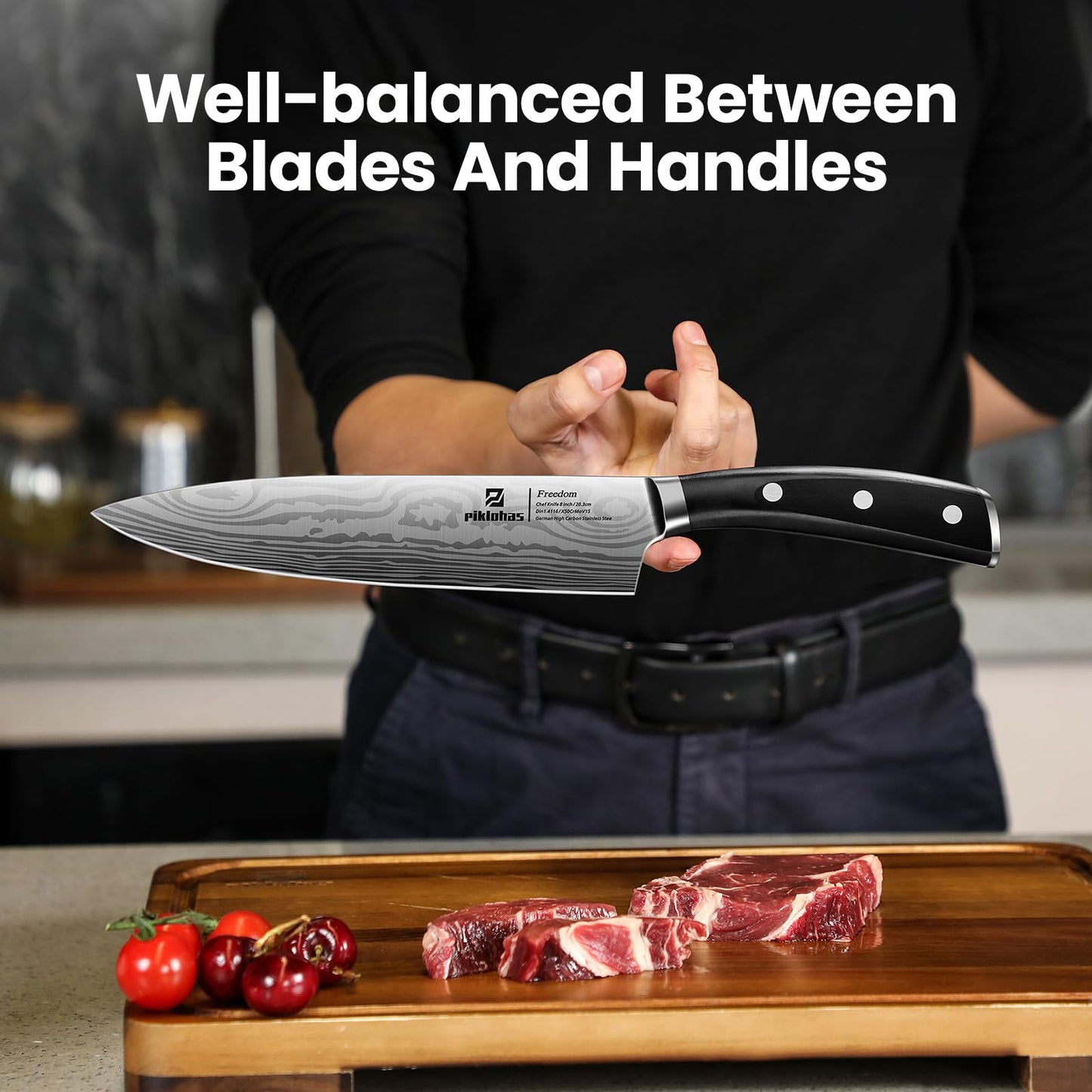 15 PC Magnetic Knife Sets for Kitchen with Block, Kitchen Knife Set Made of German High Carbon Stainless Steel Damascus Pattern as Gift for Couple, Wedding, Women or Mom with Gift Box