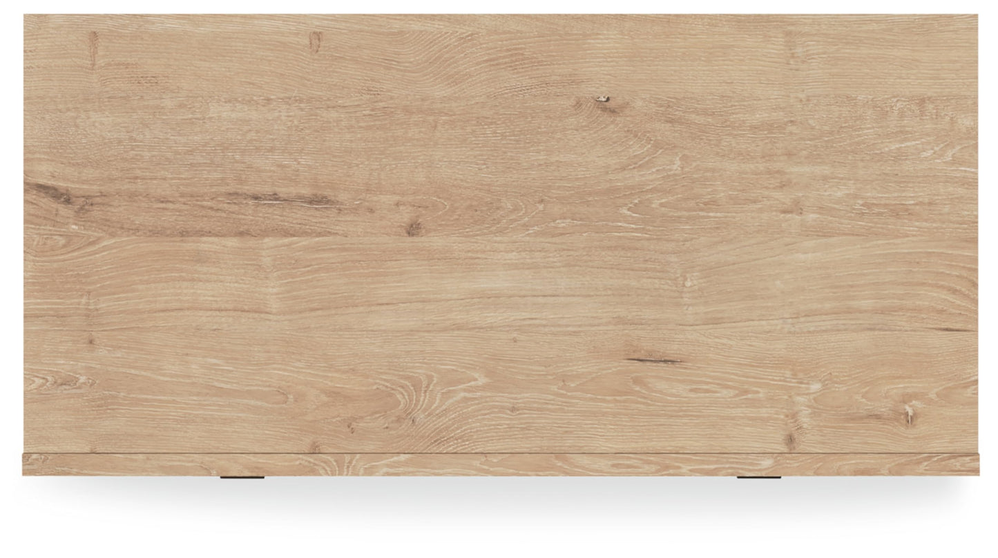 Signature Design by Ashley Cielden Contemporary Chest of Drawers with Textured Cane Details and 5 Drawers, Bronze Knobs, Wood, 52.48" High, Light Brown