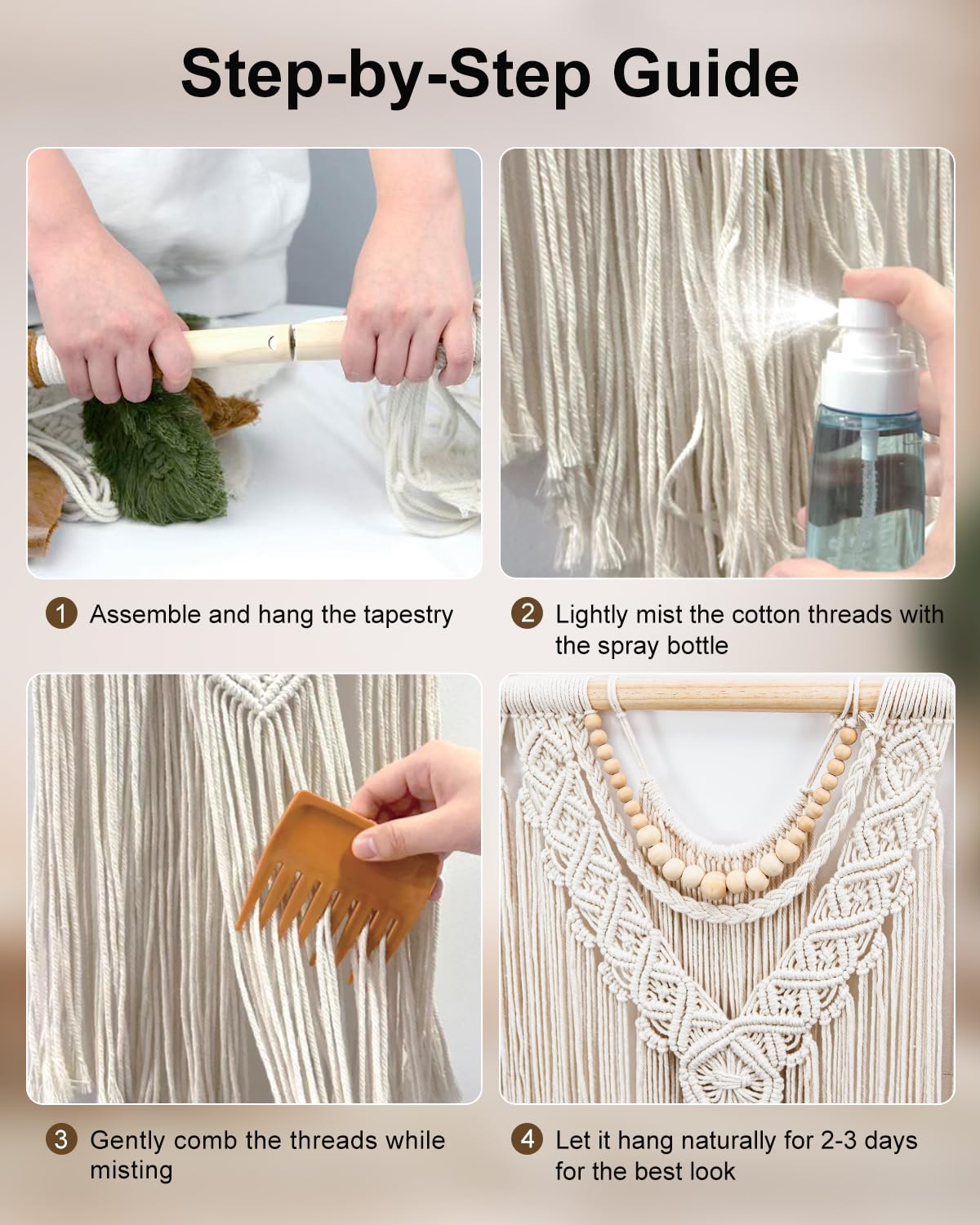 Gliterra Large Macrame Wall Hanging Handmade Boho Tapestry 43"x32" - Wall Art Decor for Living Room, Bedroom, Wedding (beige)