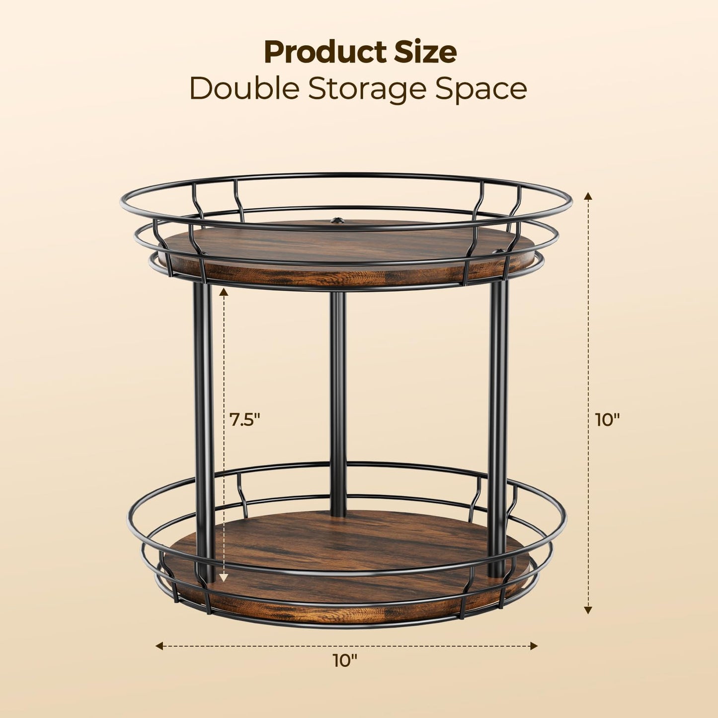LAMU 10'' Lazy Susan Turntable Organizer, 2 Tier Round Rotating Spice Rack Organization for Kitchen Cabinet and Countertop, Wooden Lazy Susan for Table Top, Pantry, Bathroom, Vanity, Home Decor