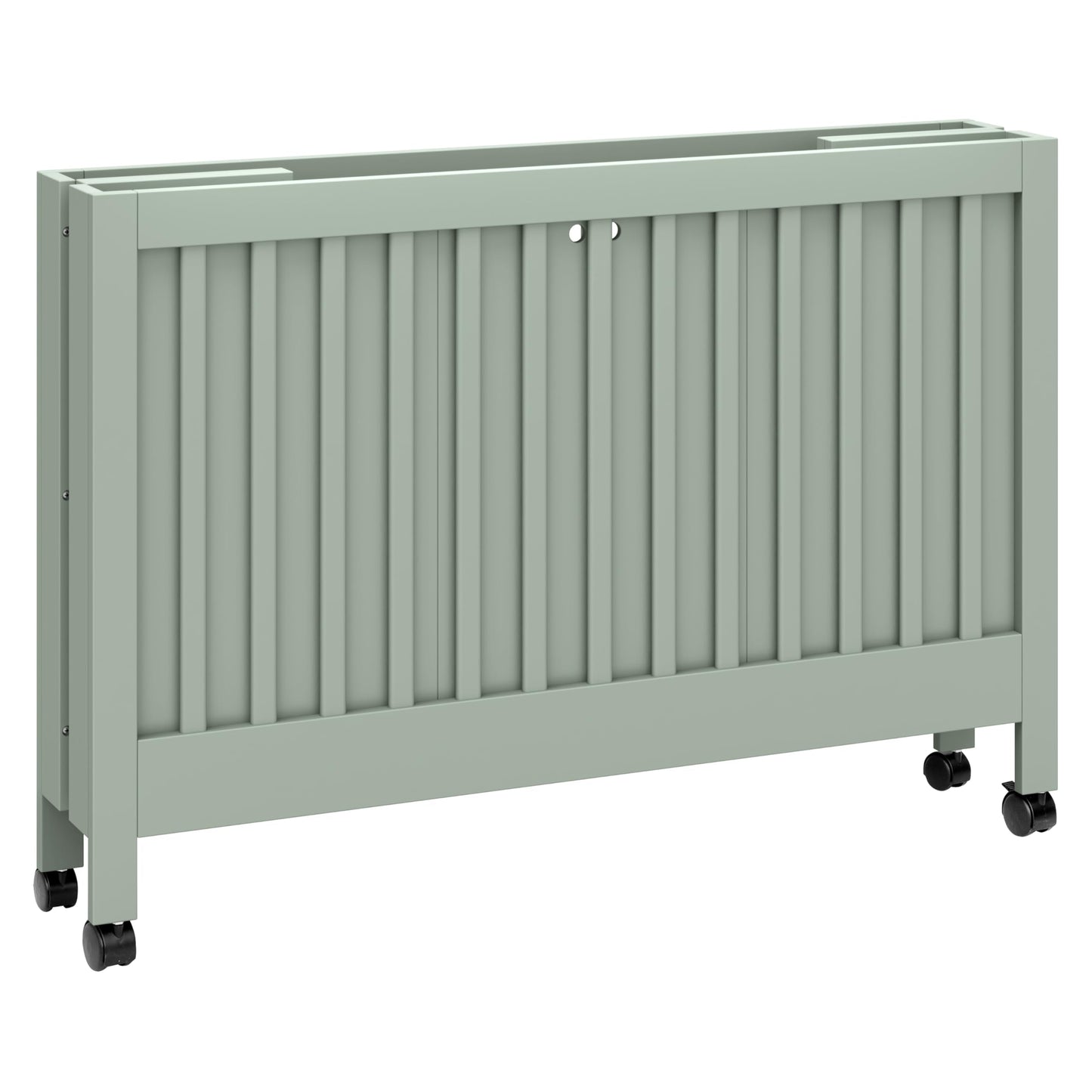 Babyletto Maki Full-Size 2-in-1 Portable Folding Crib with Toddler Bed Conversion Kit in Light Sage, Greenguard Gold Certified