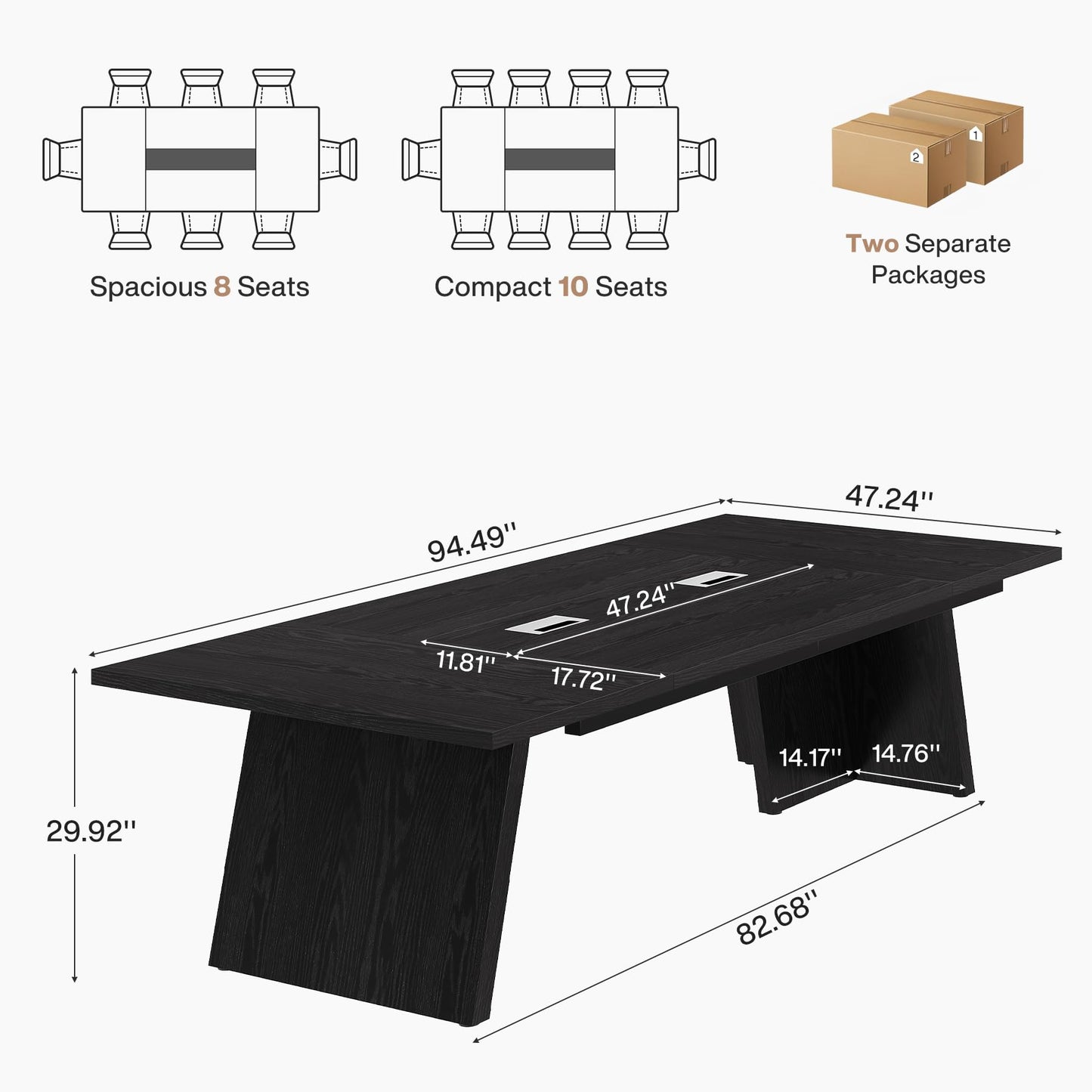 Tribesigns 8ft Conference Table, Large Meeting Table for 8-10 People, Business Seminar Furniture for Office Conference Room (1, Black)