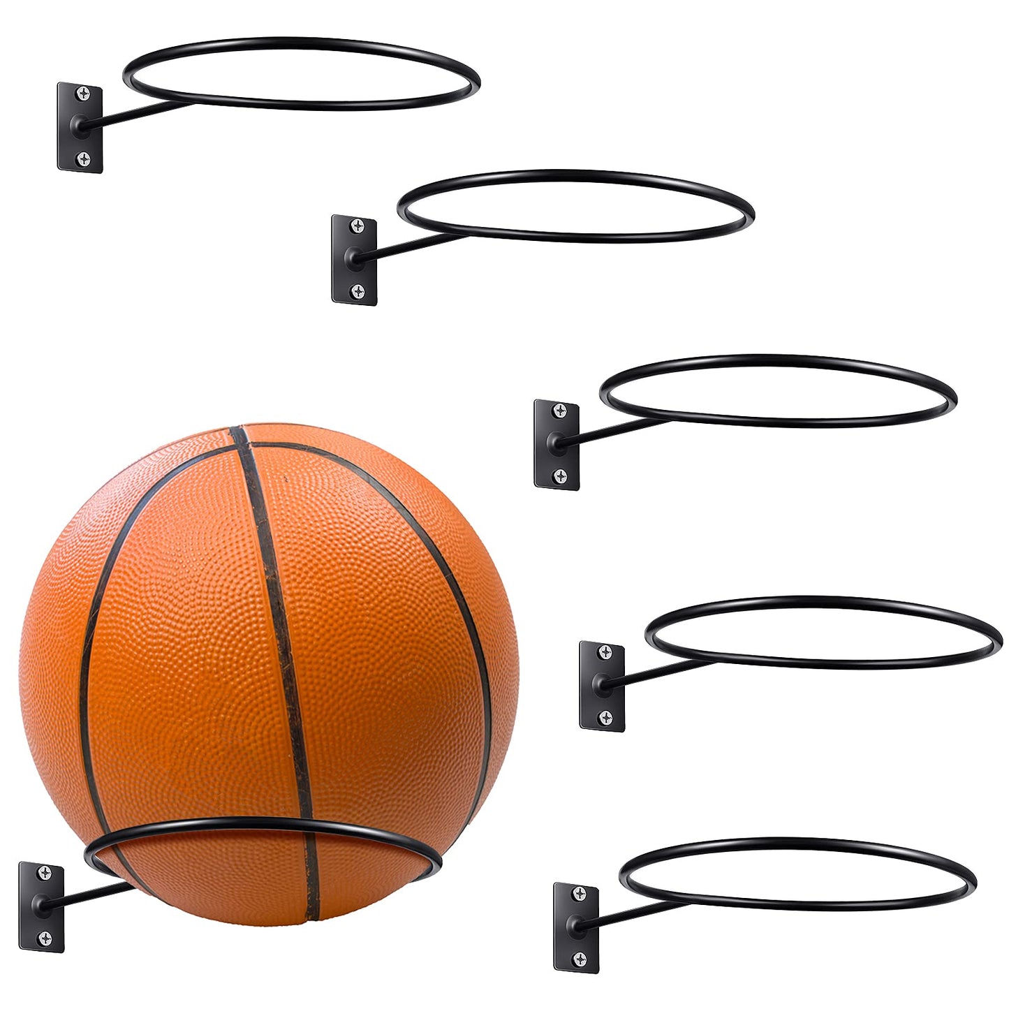 Threan 30 Pieces Mounted Ball Wall Storage Display Ball Storage Universal Ball Rack Metal Ball Holder Black Ball Rack Holder for Basketball Football Volleyball Soccer Storage Display