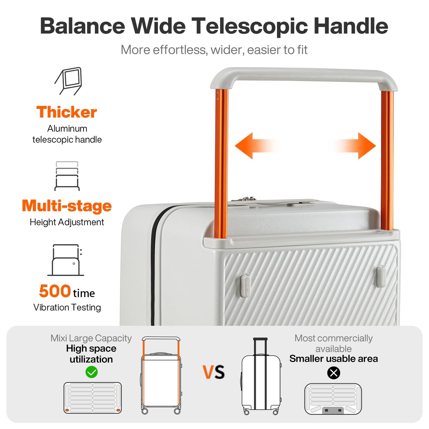 mixi 26 Inch Large Checked Luggage Suitcase with Spinner Wheels Upgrade Wide Handle PC Hard Shell Rolling Travel Suitcase with TSA Lock, Smoke White