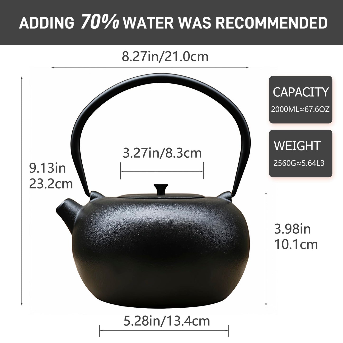 SECHUDO 67.6oz Cast Iron Teapot for Stovetop Safe, Black Chinese Tea Kettle with Stainless Steel Infuser for Loose Leaf, Heavy and Large Tea Pot for Induction Cooker, Teapot Enameled Interior