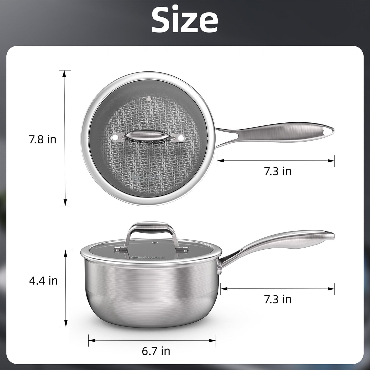 COOKER KING 3 Quart Stainless Steel Saucepan with Lid, Tri-Ply Ceramic Nonstick Pot (Metal Utensil Safe), Dishwasher & Oven Safe up to 900°F, Induction Cookware for All Stovetops