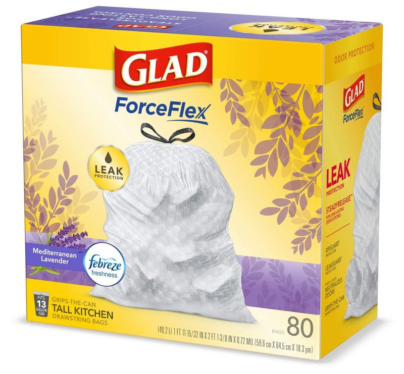 Glad ForceFlex Tall Kitchen Trash Bags, 13 Gallon, Gain Lavender, 80 Count (Package May Vary)