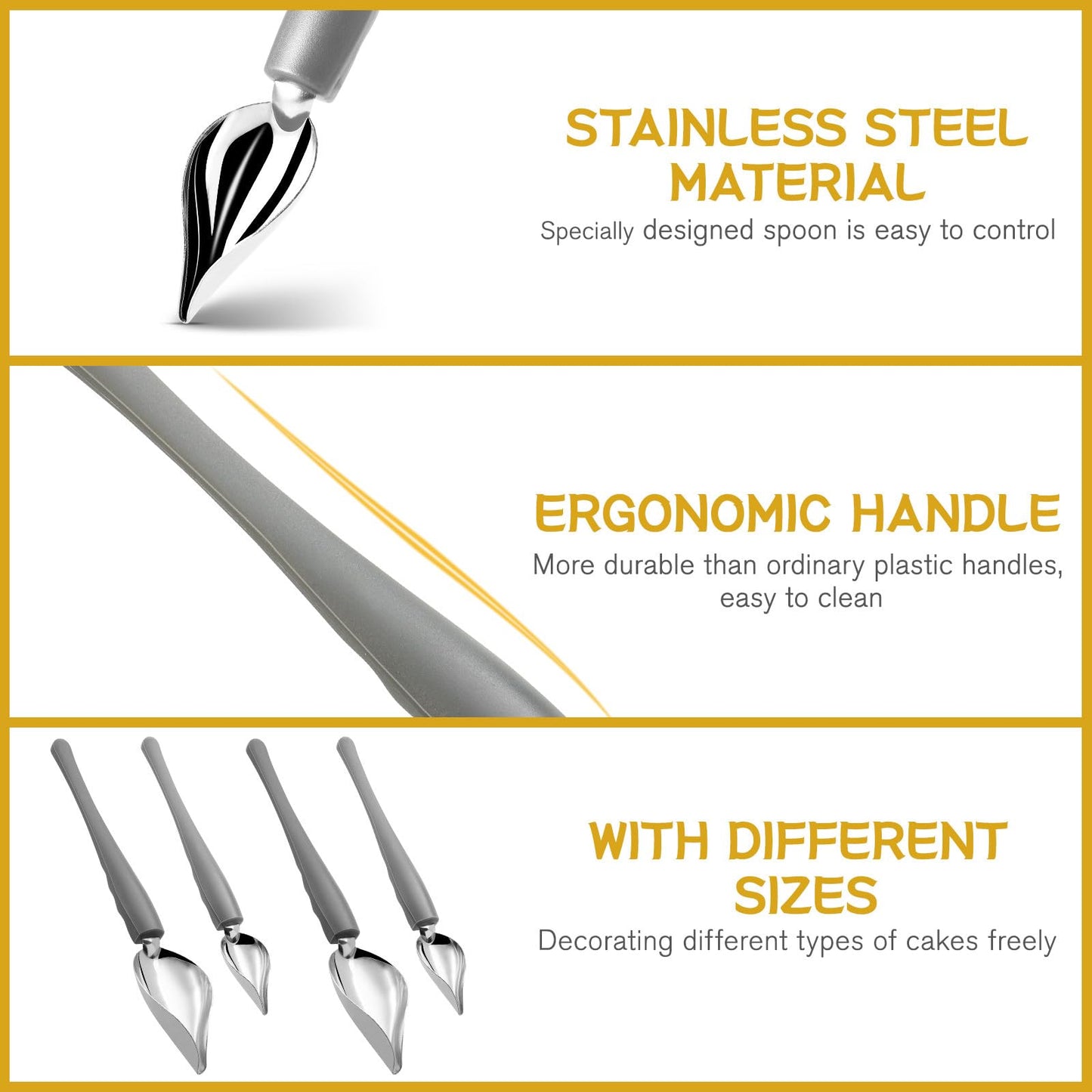 PRETYZOOM 4pcs Dessert Decorating Spoons Chocolate Dipping Tools Multipurpose Stainless Chef Art Spoons