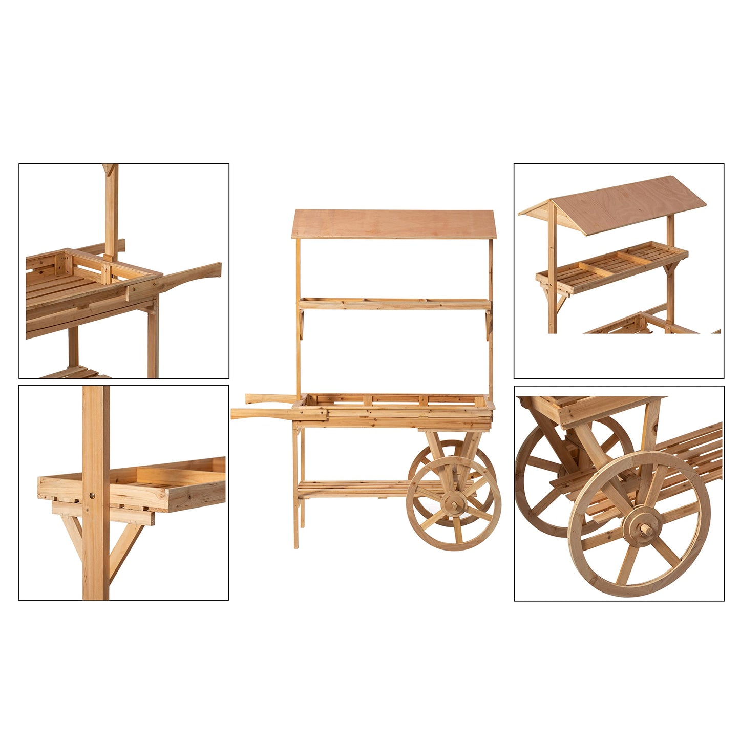 Vintiquewise Large Wooden 3 Tier Rolling Table Cart with 2 Wheels for Home Decor Modern Wagon with Shelves for Display Rack, Coffee Station, Food Stand, Beverage Bar, and Tea Stall