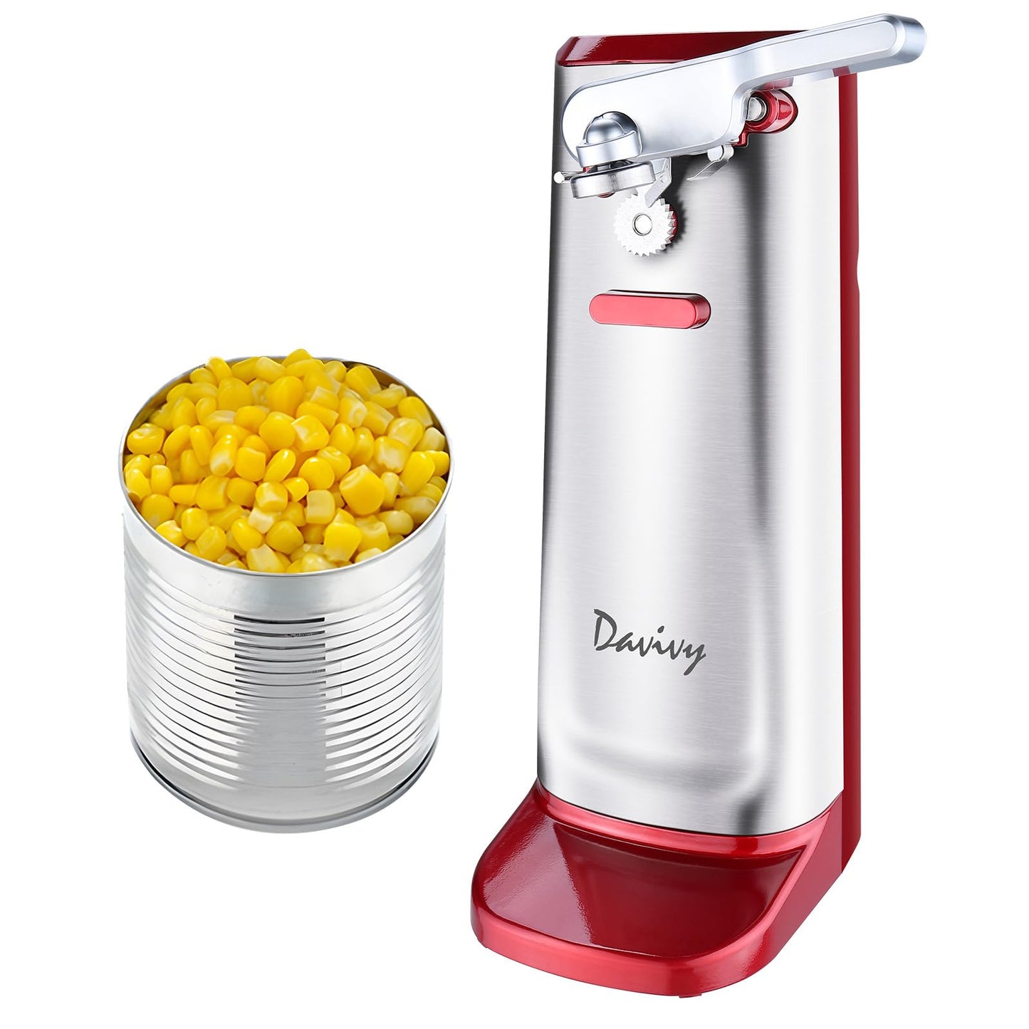 Davivy Electric Can Opener, Removable Stainless Steel Cutter and 3-in-1 Design with Sharpener and Bottle Opener (Red-Stainless Steel)