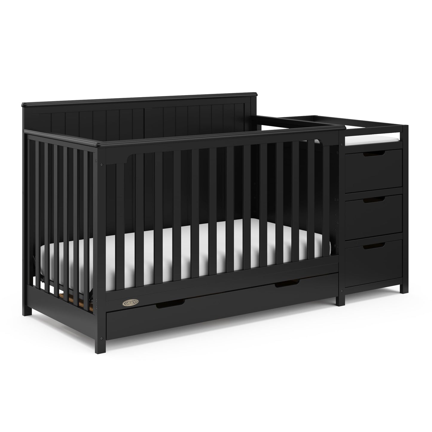 Graco Hadley 5-in-1 Convertible Crib & Changer – GREENGUARD Gold Certified, Fits Standard Crib Mattress, Converts to Toddler Bed and Full Bed, 4 Adjustable Mattress Heights (Black)