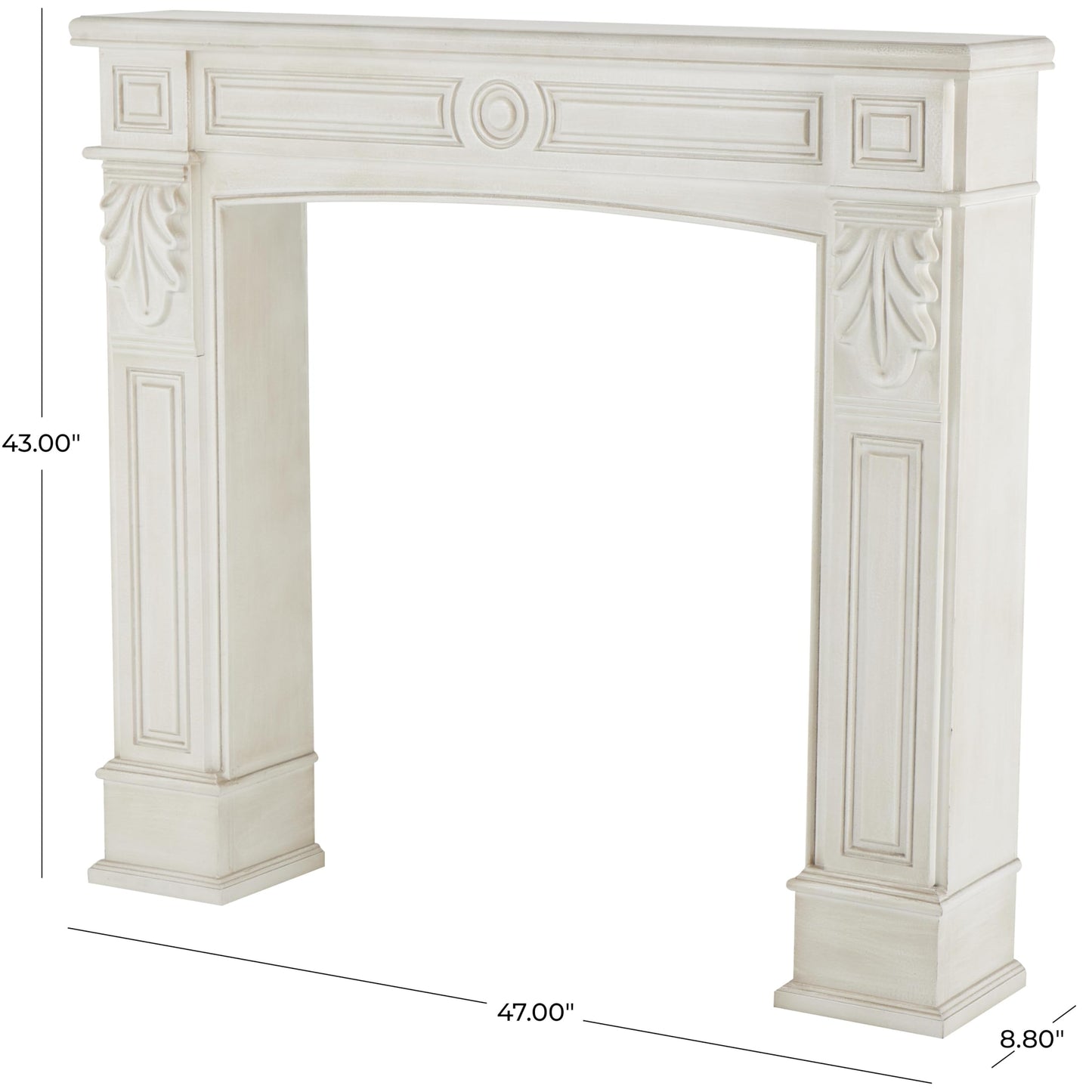 Deco 79 Wooden Fireplace Mantle Freestanding with Leaf Accents, 47" x 9" x 43", White