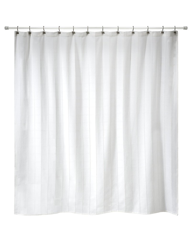 Izod - Shower Curtain, Twill Fabric Curtain, Plaid Design Bath Decor, Dorm Room Essentials (Chadwick White, 72")
