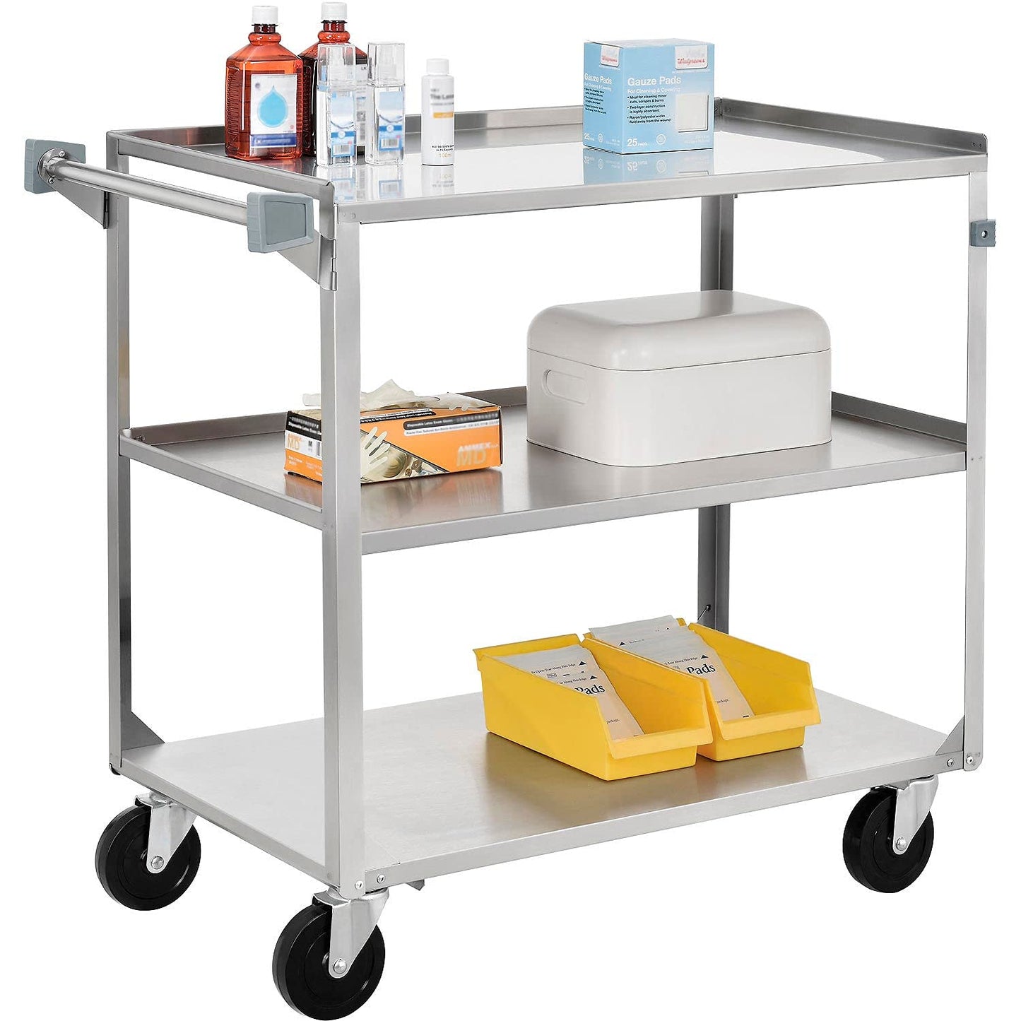 Global Industrial 3 Shelf Stainless Steel Utility Cart, 30-3/4 x 18-3/8 x 33, 300 Lb Cap