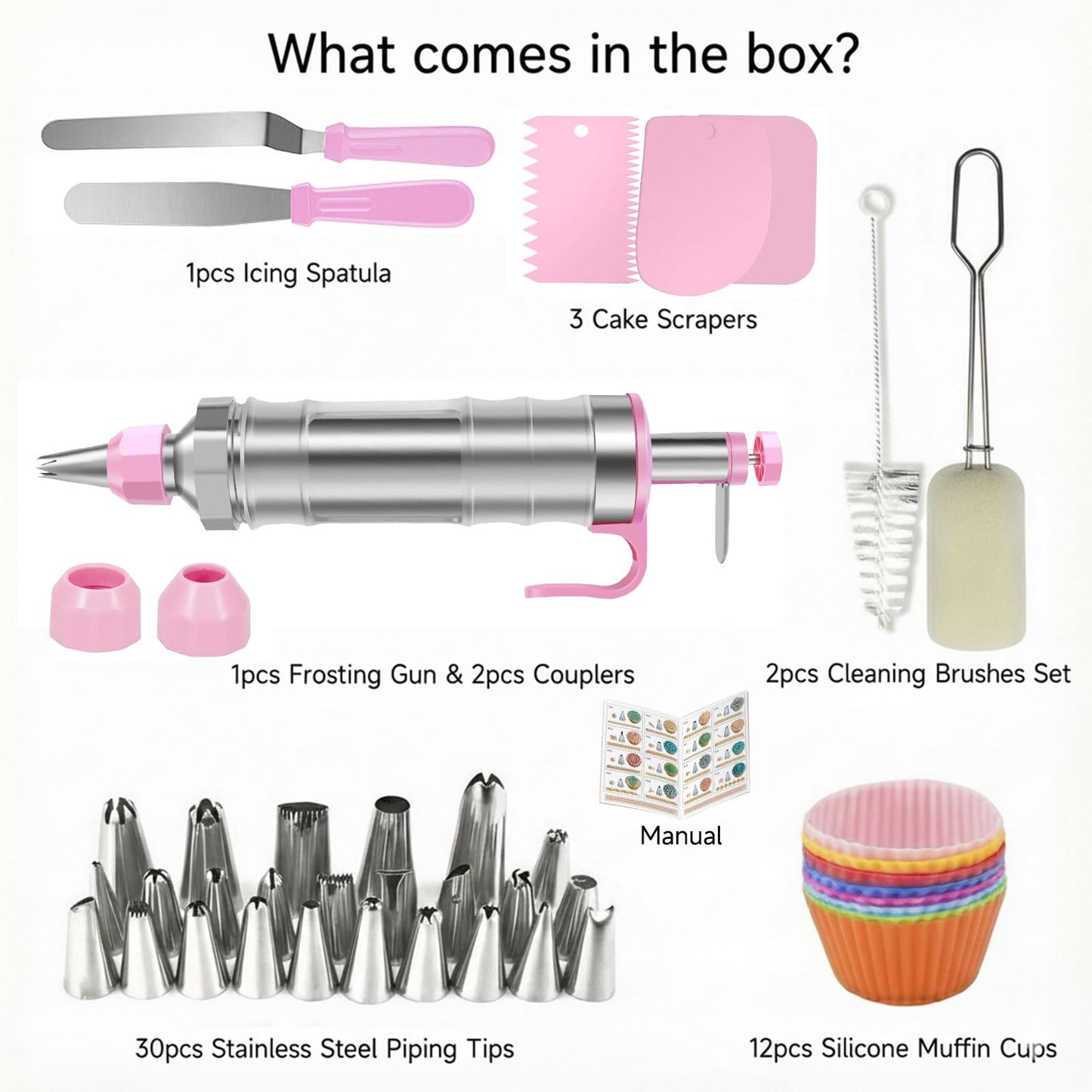 Dessert Decorating Syringe Set, Icing Piping Kit Stainless Steels Cake Decorating Tools 30 Piping Icing Nozzles Cupcake Decorating Kit - Pink