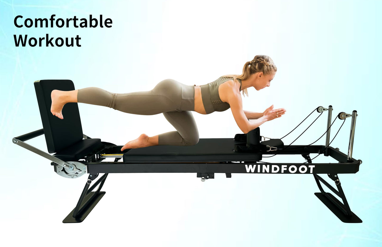 WINDFOOT Pilates Reformer Machine Equipment with 4X22LB Springs & 5X11LB Cords for Home Workout, Foldable Pilates Equipment with Jump Board for All Level Users (Black)