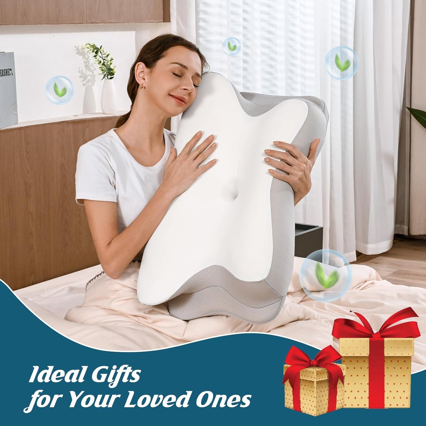Cervical Neck Pillow for Pain Relief - Ergonomic Side Sleeper Pillow for Sleeping, Contour Orthopedic Pillow for Neck Support, Cooling Memory Foam Pillows for Back & Stomach Sleepers with Pillowcase