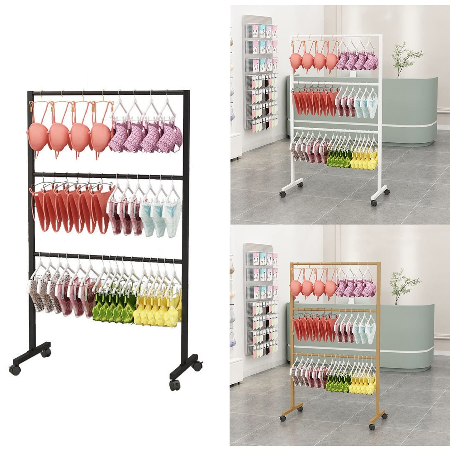 Coat Rack Garment Rack With Wheels, For Clothing Store - Underwear Display Rack, Bra Rack - Commercial Free Standing Hanger For Bikini, Swimwear, Lingerie