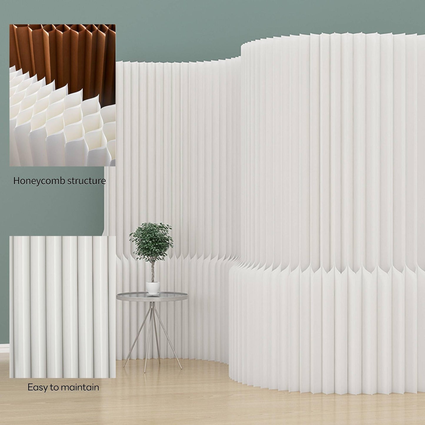 Foldable Room Divider Panel, Honeycomb Structure, Lightweight, Freestanding Privacy Screen for Office, Home, Studio, Temporary Wall Divider for Space Separation (118x10x71in)