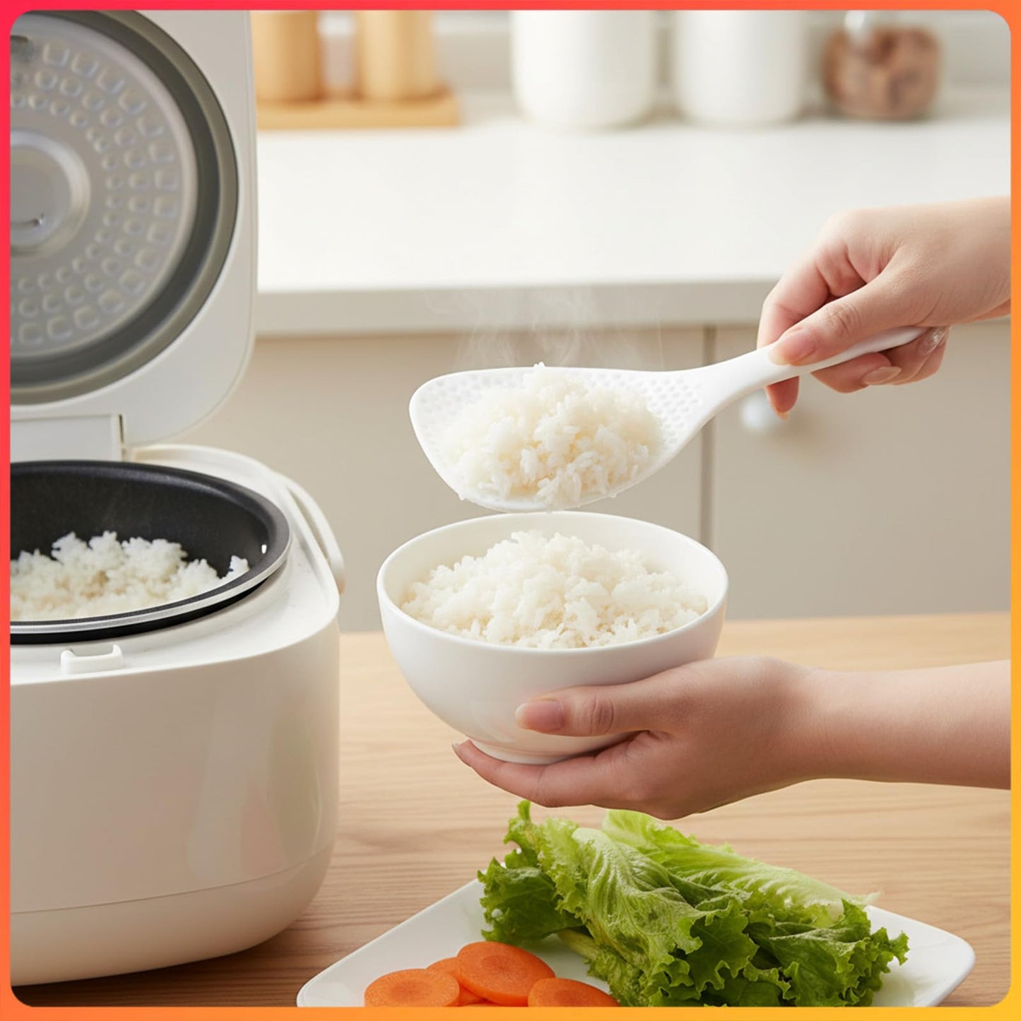2 Pcs Rice Paddle Spoon, 7.5 Inch White Plastic Non-Stick Rices Paddle Rice Serving Spoon Server Spatula Scooper Kitchen Cooking Utensil for Serving Electric Rices Cooker Grains Potatoes Cooking