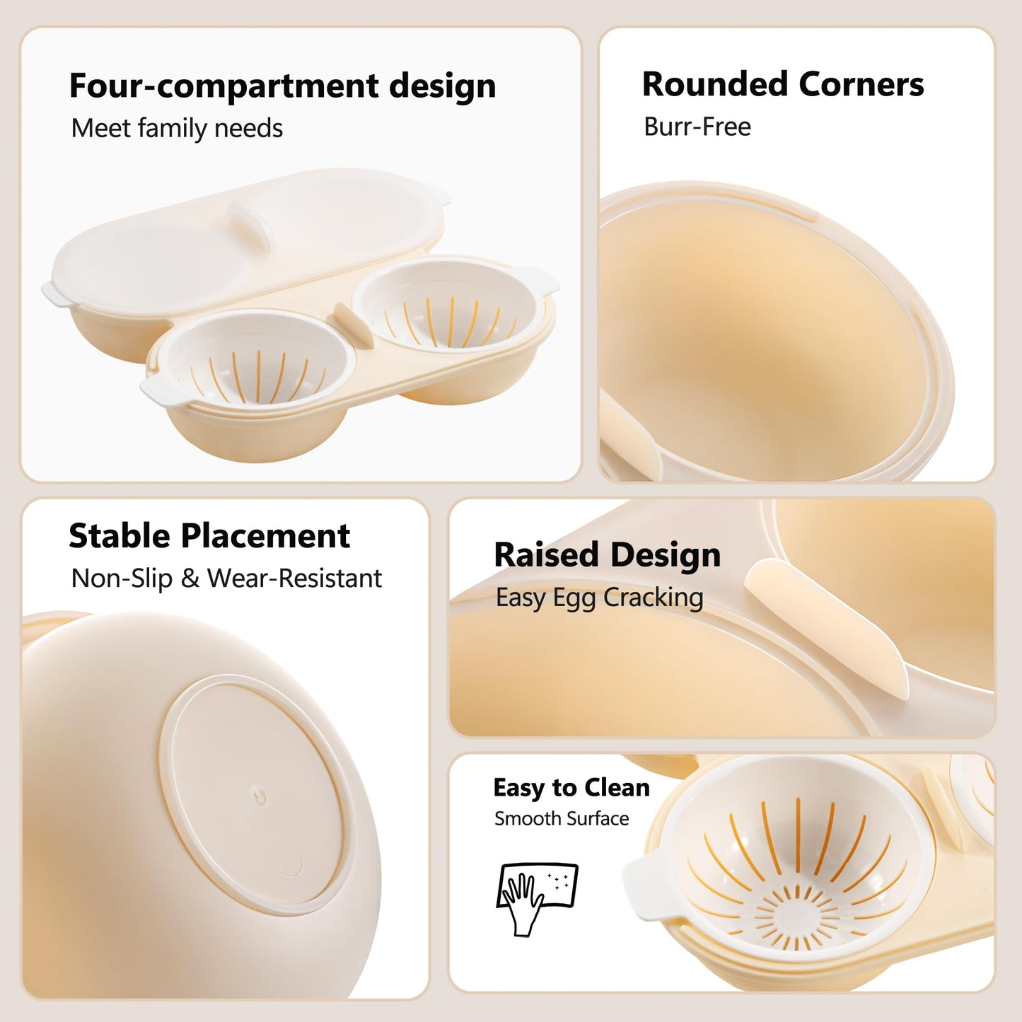 Li&Zhao Microwave Egg Poacher–4 Cavity Eggs Microwave Egg Cooker with Lid, Effortless to Cook and Clean, Perfect for Making Poached Eggs,Dishwasher Safe Double Layer Microwave Boiled Eggs