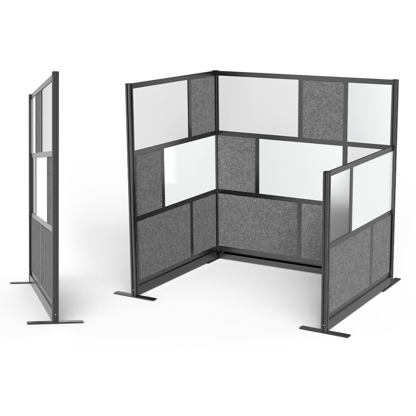 Stand Up Desk Store Expanse Modular Wall | 70'' x 48'' Wall | Expandable Partition Room Divider with Rearrangeable Frosted Acrylic & Sound Absorbent Wide Panels (Black Frame)