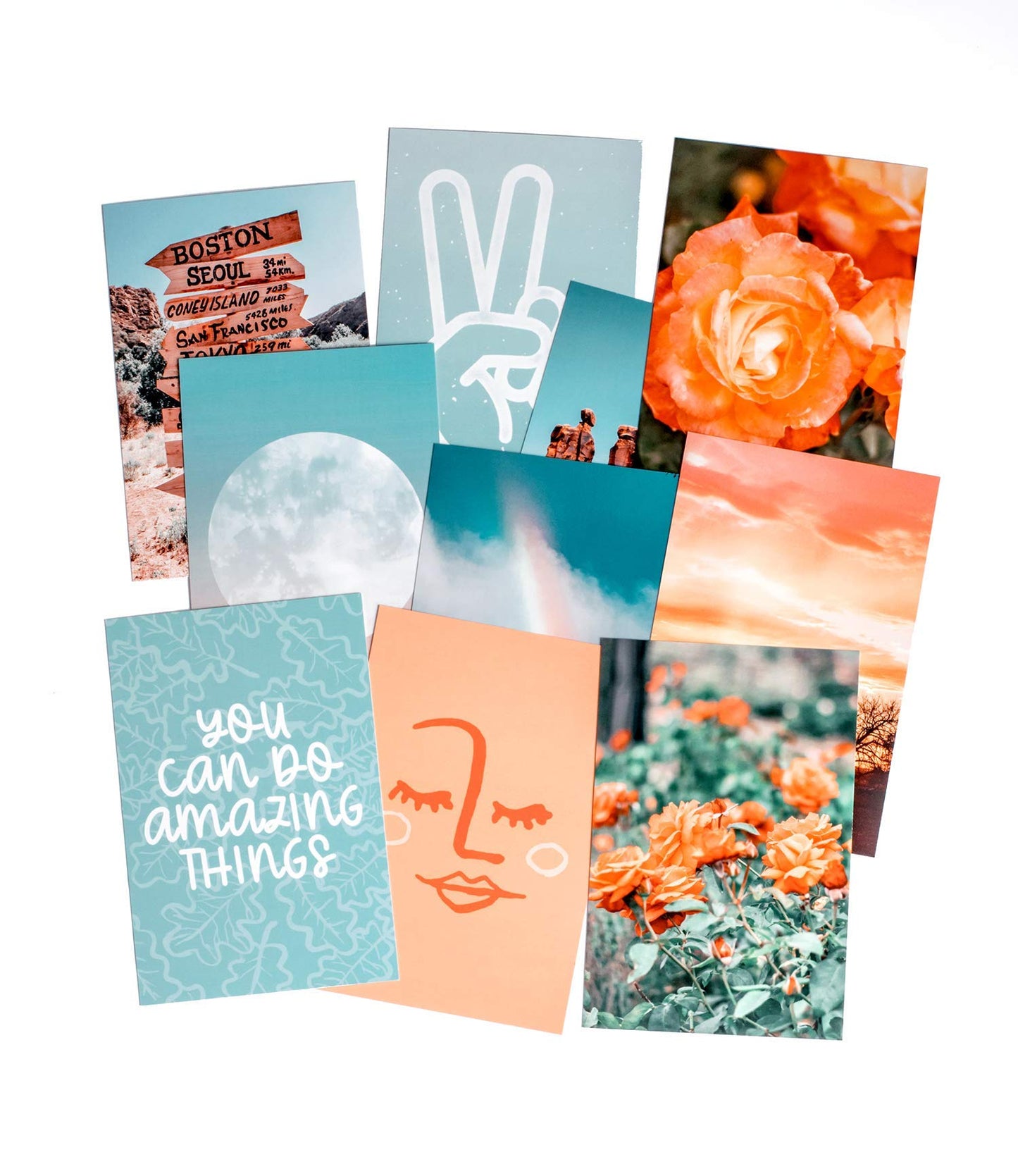 Peach Aesthetic Wall Collage Kit, Room Decor for Teen Girls, Peachy Teal Wall Art Print, Dorm Photo Collection, Boho Posters for Room Aesthetic… (Peach 100 Set)