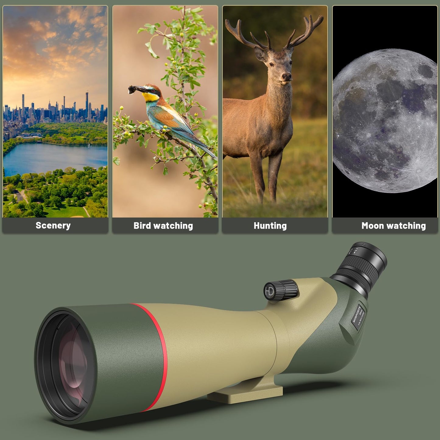 WOSPORTS 25-75x85 Spotting Scopes with Tripod, Carrying Bag, Phone Adapter, HD BAK4 Porro Prism, Waterproof Spotter Scope for Hunting, Target Shooting