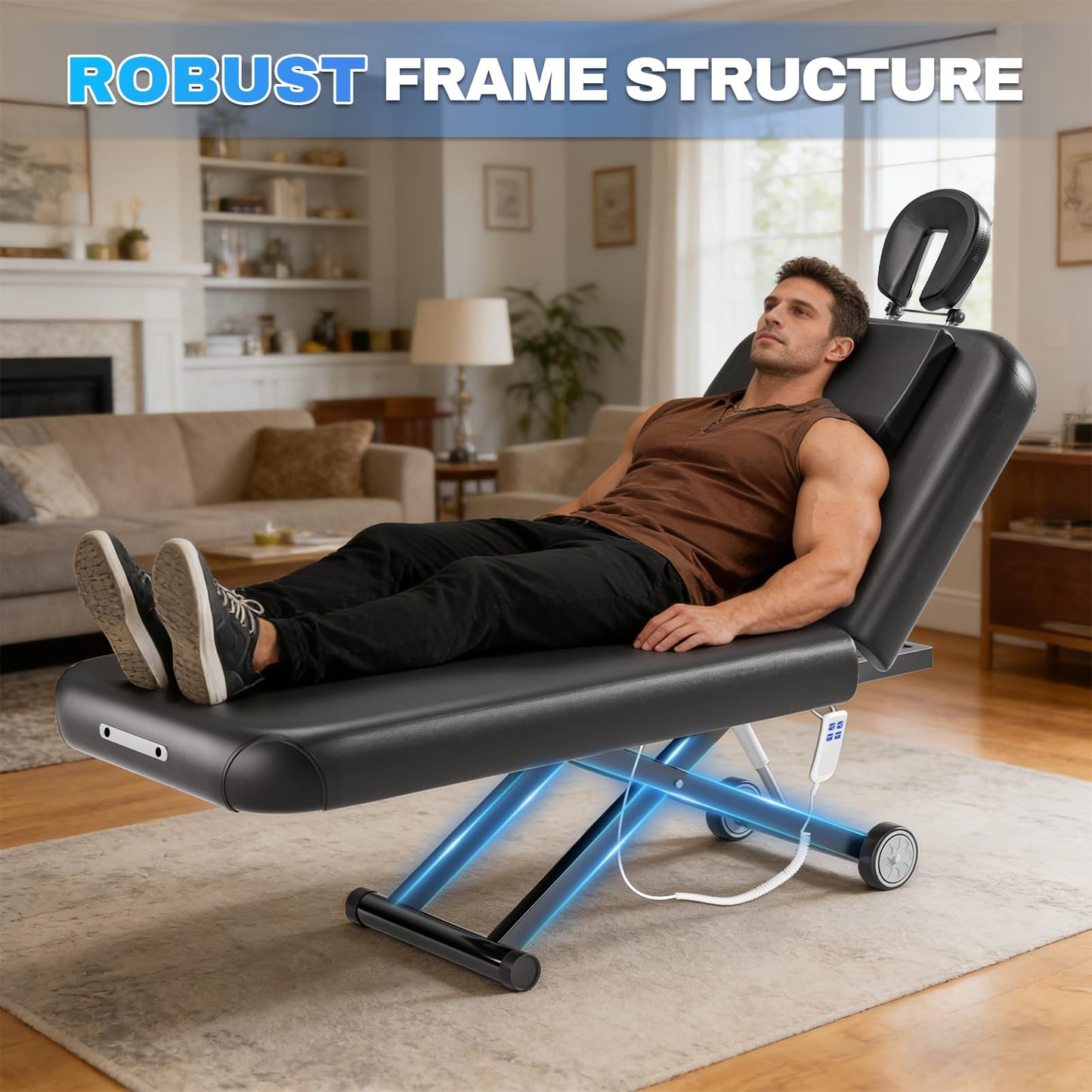 kaiwrxin Fully Electric Massage Table with Lift, 1500lbs Capacity - Professional Adjustable Facial Bed for Estheticians, Spa & Waxing, Heavy-Duty 550lbs Capacity 2r5 2r7 (Black - X-Shaped)