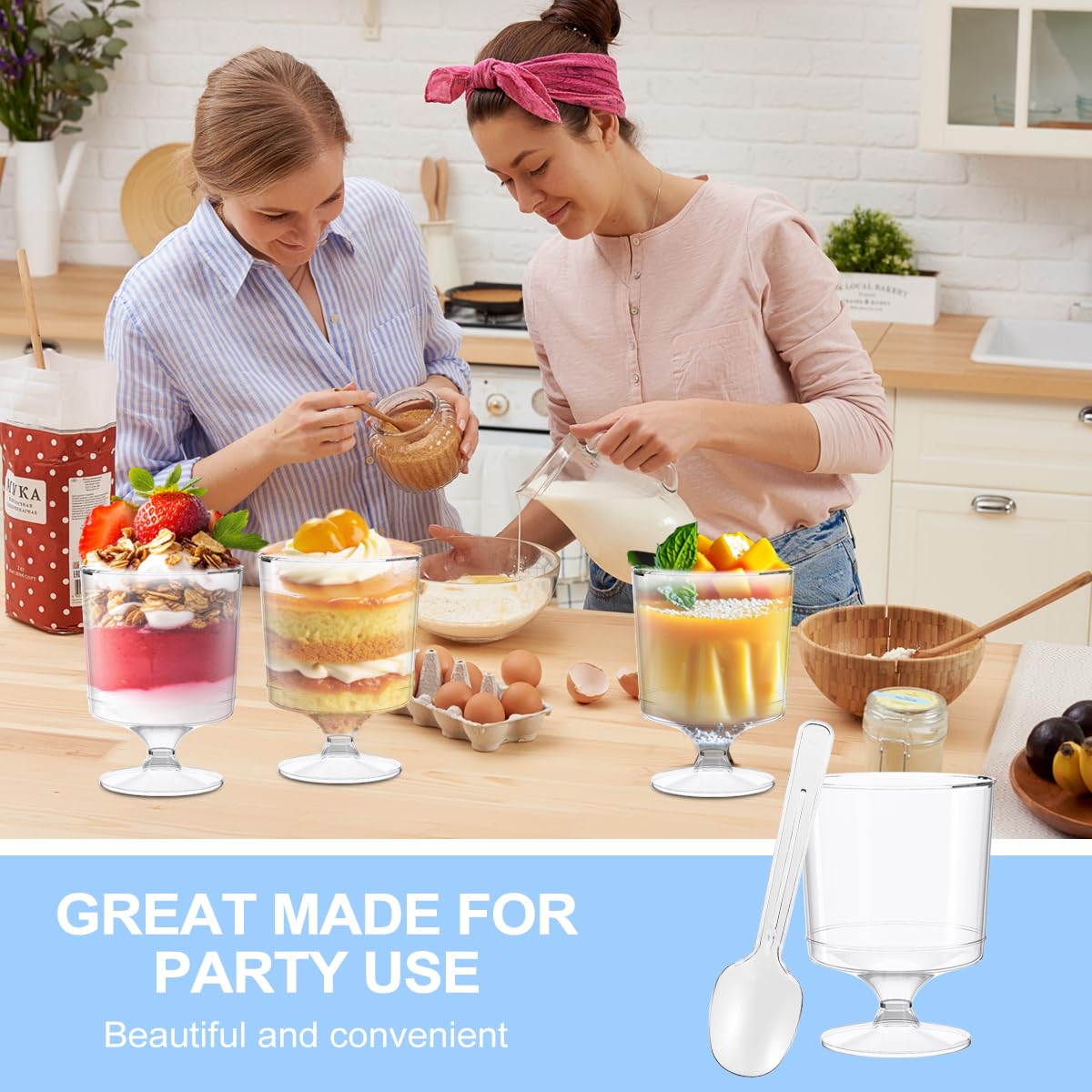 BHHQHH 200 Pack Dessert Cups with Spoons,5Oz Clear Plastic Parfait Cup,Disposable Appetizer Cups Mini Shooter Cups for Fruit Ice Cream Mousse Pudding and Party