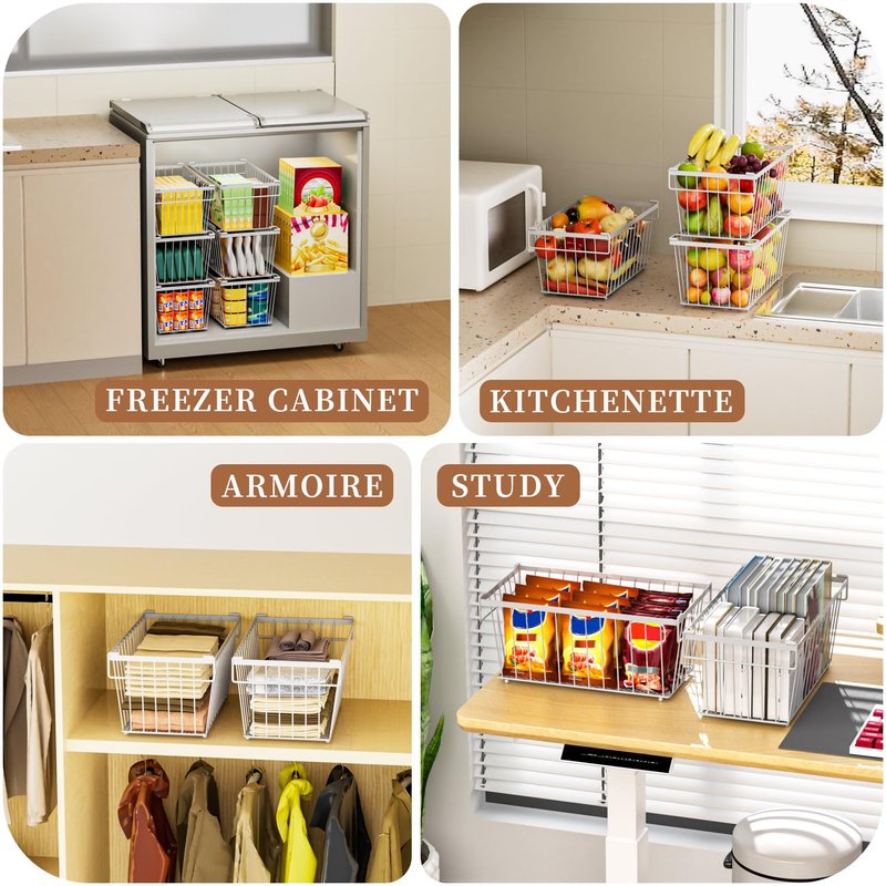 ANJUBAN Enhanced Leak-Proof Bottom - Freezer Organizer Bins ,4 Pack Stackable Deep Freezer Organizer Bins for 7 Cu.FT Small Chest Freezer,organization and storage,pantry organizers(white)