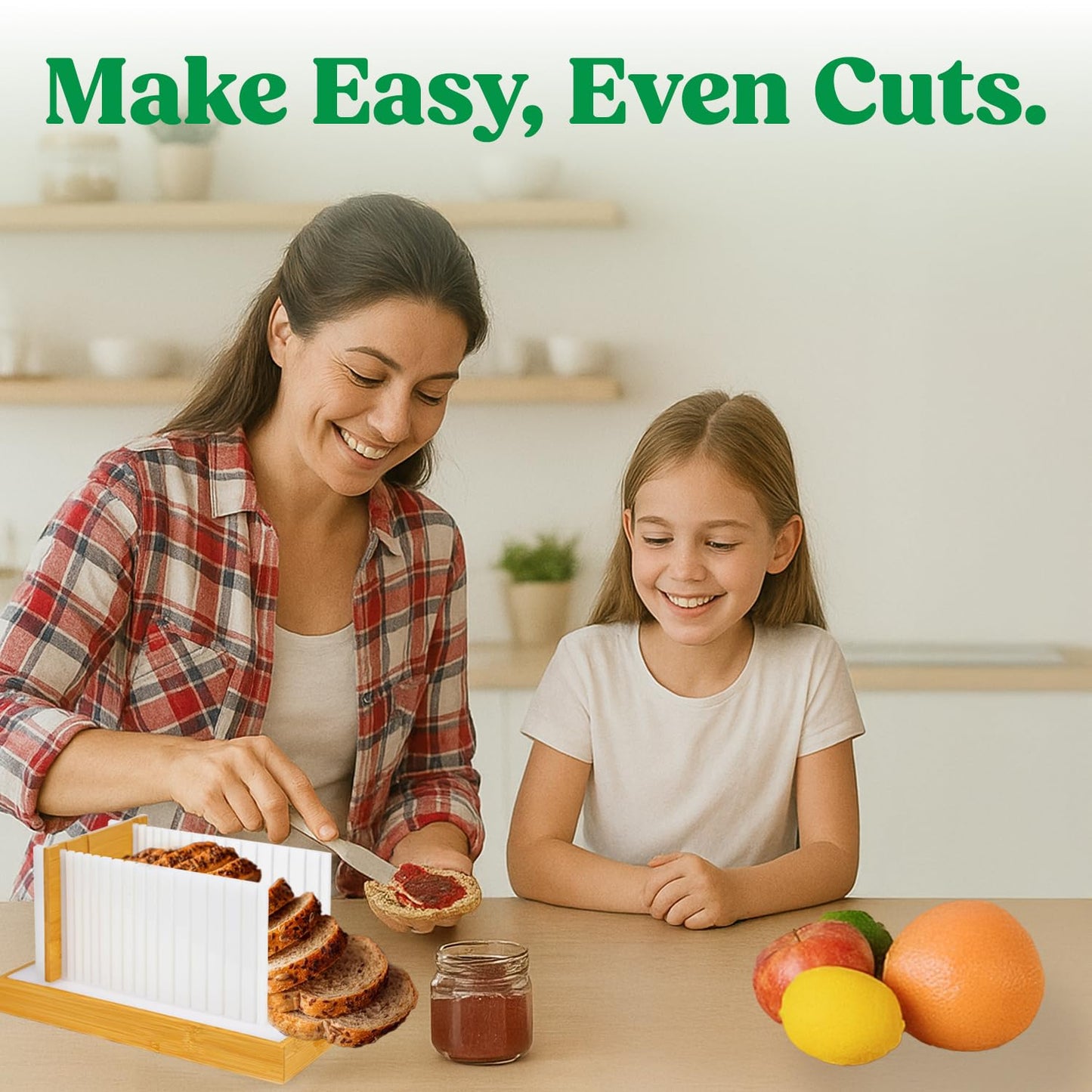 Upgraded Bread Slicer for Homemade Bread, 3 Adjustable Loaf Widths and 3 Slice Thicknesses, Compact and Foldable Loaf Slicer with Crumb Tray